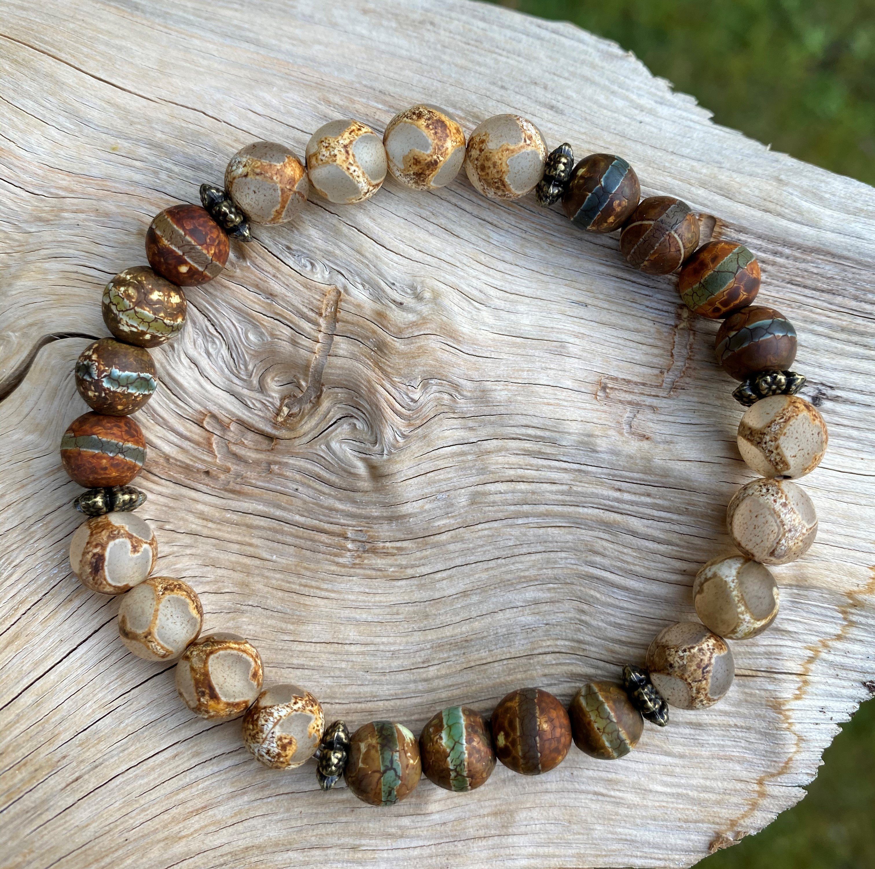 NAHLE Armband Tibet Achat 8mm Naturstein Perlenarmband (1-tlg), elastisches Band, made in Germany - mit Garantie