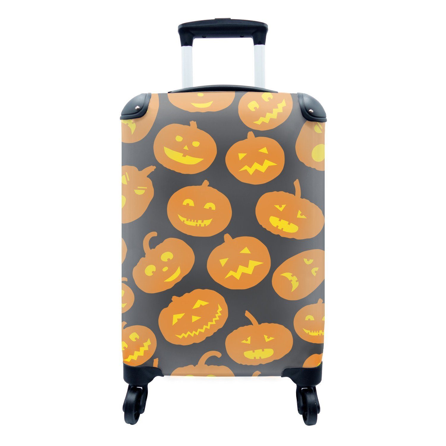 4 Reisetasche Halloween mit Handgepäck - - Rollen, rollen, für Trolley, Reisekoffer Handgepäckkoffer MuchoWow Kürbis Schnittmuster, Ferien,