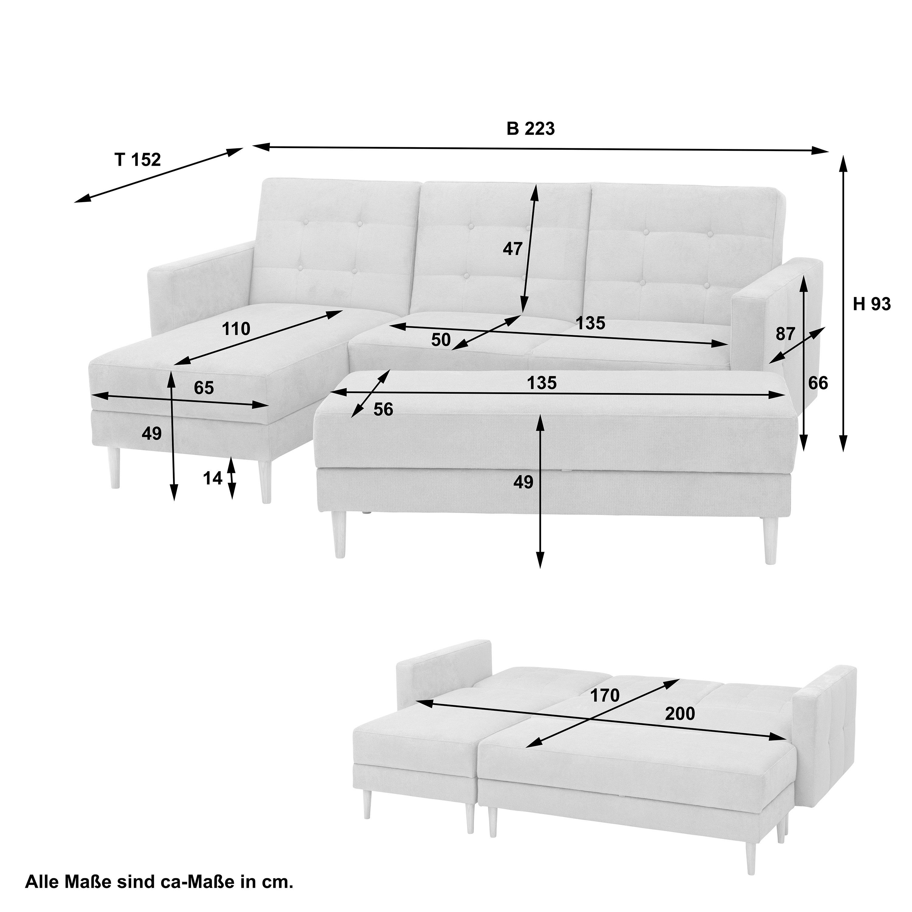 Winzer® Funktionssofa mit Hocker graphit Samt Relax, Sofa Easy Max