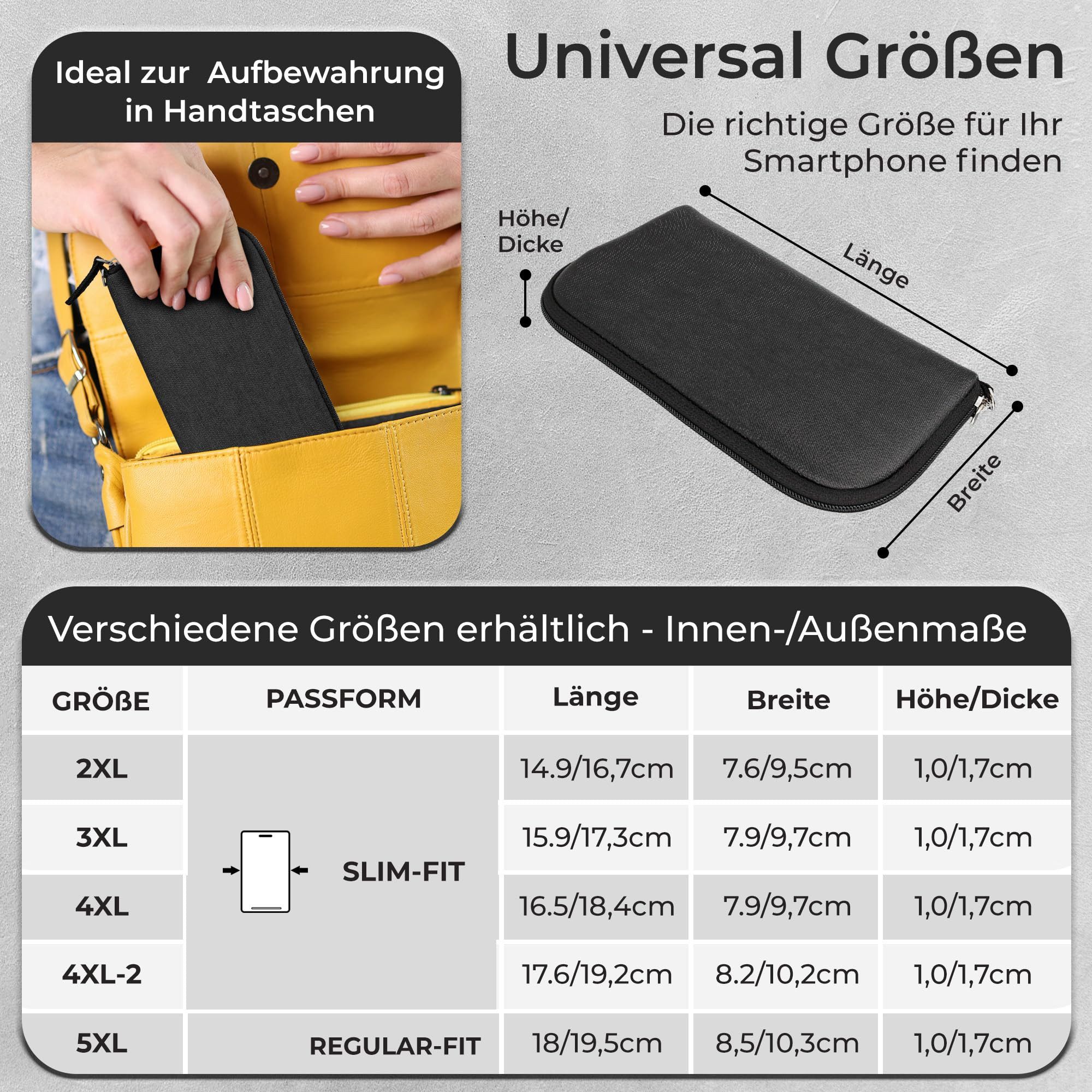 XiRRiX Handytasche für Smartphone - universal Handyhülle mit Handschlaufe (kompatibel mit z.B. Iphone 15 Pro, 16 Pro, 17 Pro, Hülle mit Reißverschluss), Softcase für besten Schutz Dank Polsterung mit Stoßdämpfung