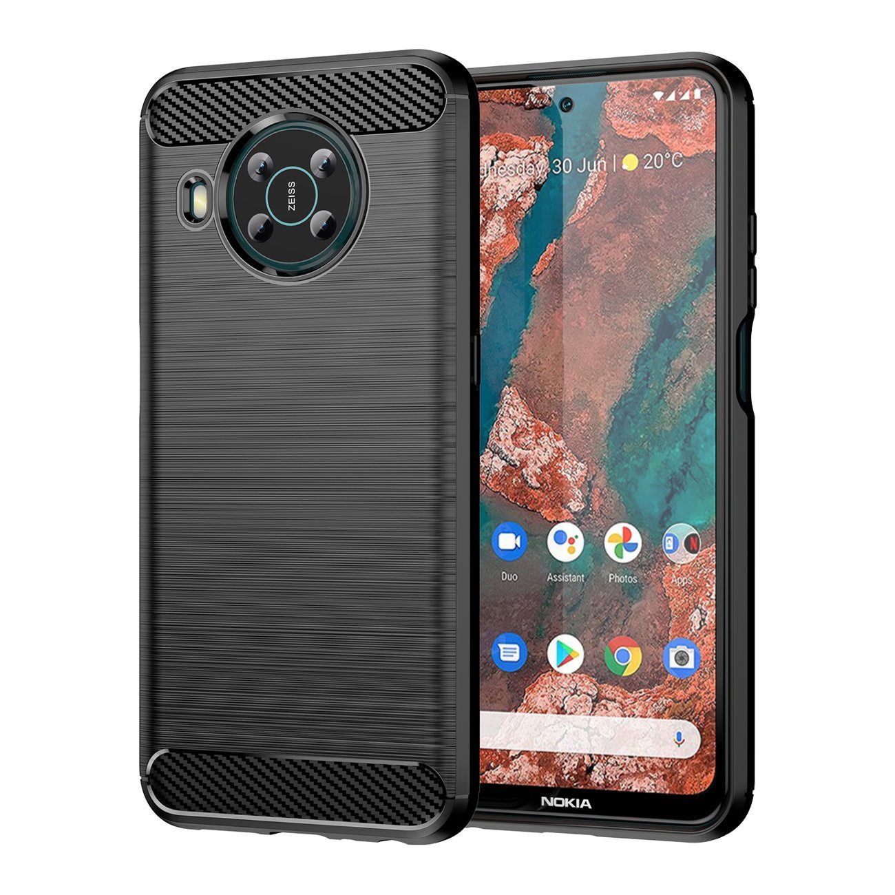 cofi1453 Handyhülle Silikon Hülle Bumper Carbon für NOKIA X20 Schwarz, Case Cover Schutzhülle Bumper
