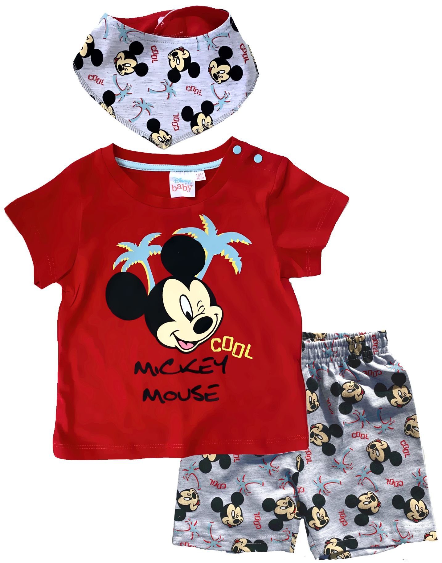 Disney Baby T-Shirt & Bermudas Mickey Mouse Disney Baby Jungen Set T-Shirt, Shorts + Halstuch 3 Teile Gr.62 68 80 86 92 Kinder 3 6 12 18 24 Monate