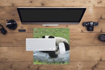 MuchoWow Gaming Mauspad Pandas - Gras - Stein (1-St), Mousepad mit Rutschfester Unterseite, Gaming, 40x40 cm, XXL, Großes