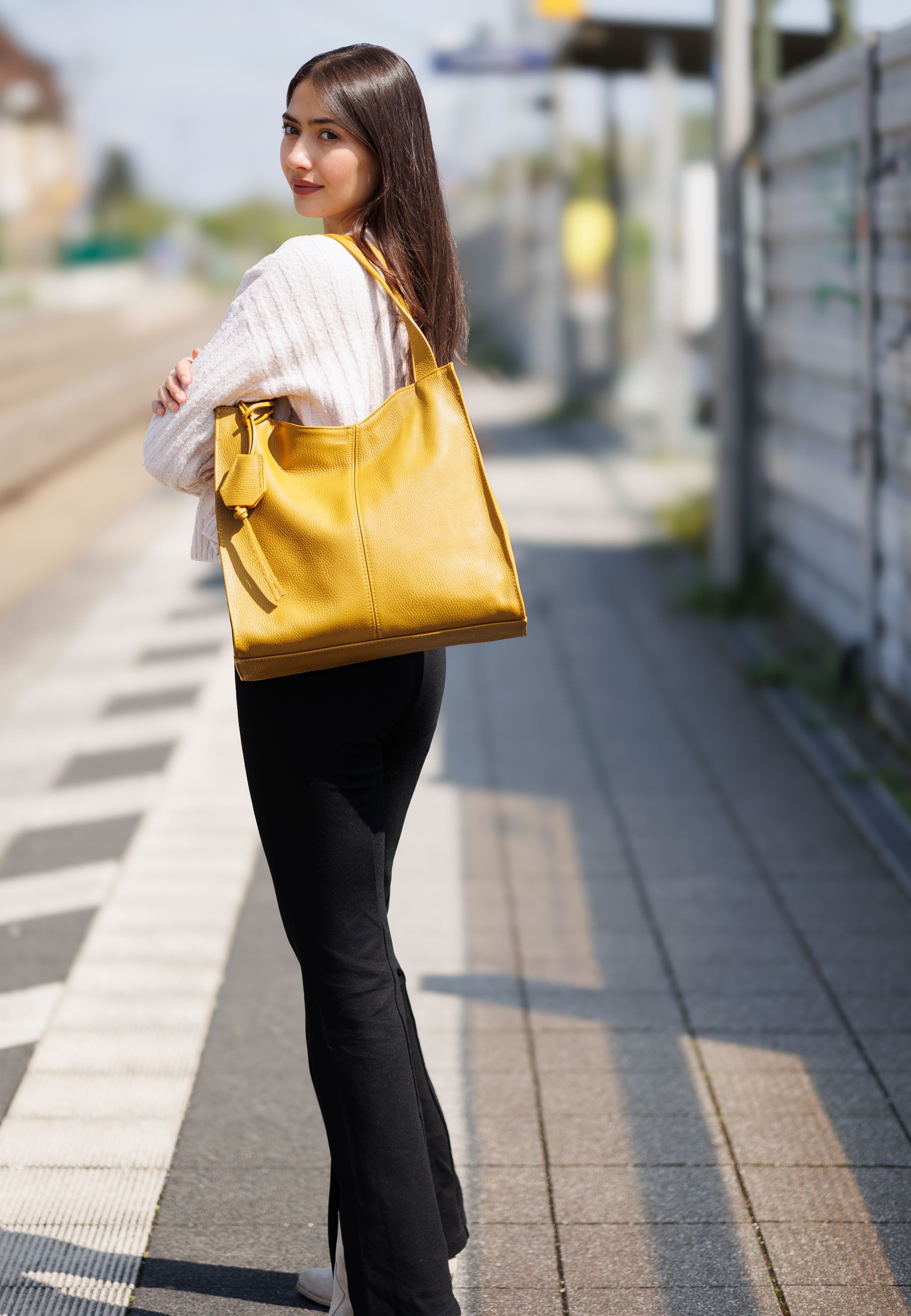 Caspar Schultertasche Großer XL Damen Leder Shopper Tasche - PREMIUM LINE - günstig online kaufen