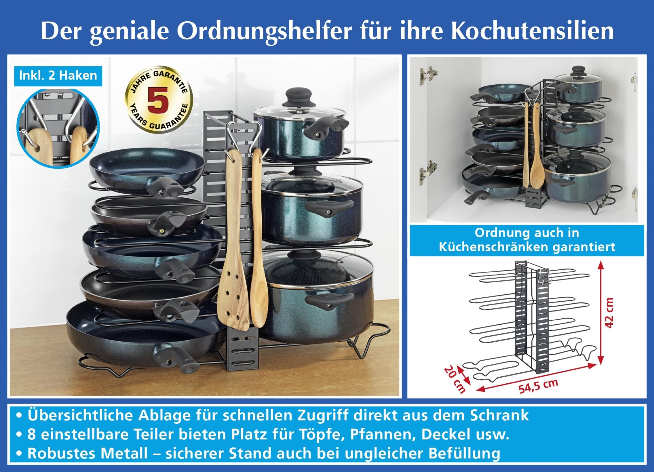 Maximex Zubehöraufbewahrungsständer Töpfe-und Pfannenständer 3in1, Zubehör für Töpfe und Pfannen