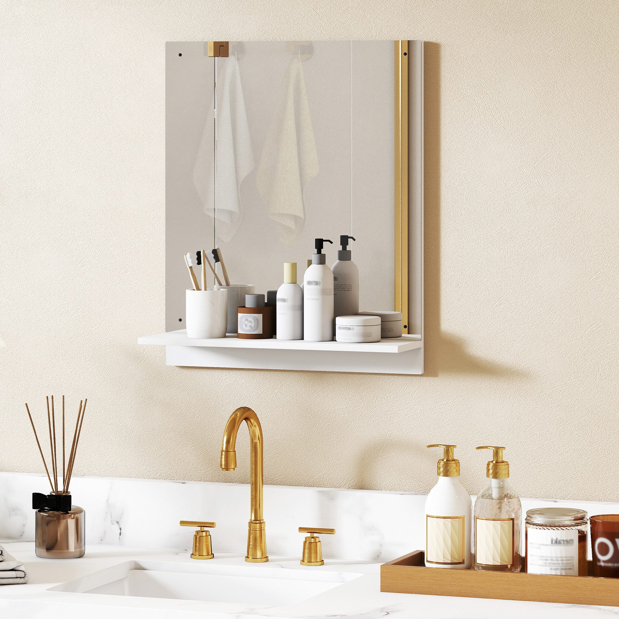HOMCOM Badspiegel Regal für Eingangsbereich, Flur (Wandspiegel, 1-St., Badezimmerspiegel), für Badezimmer, Weiß