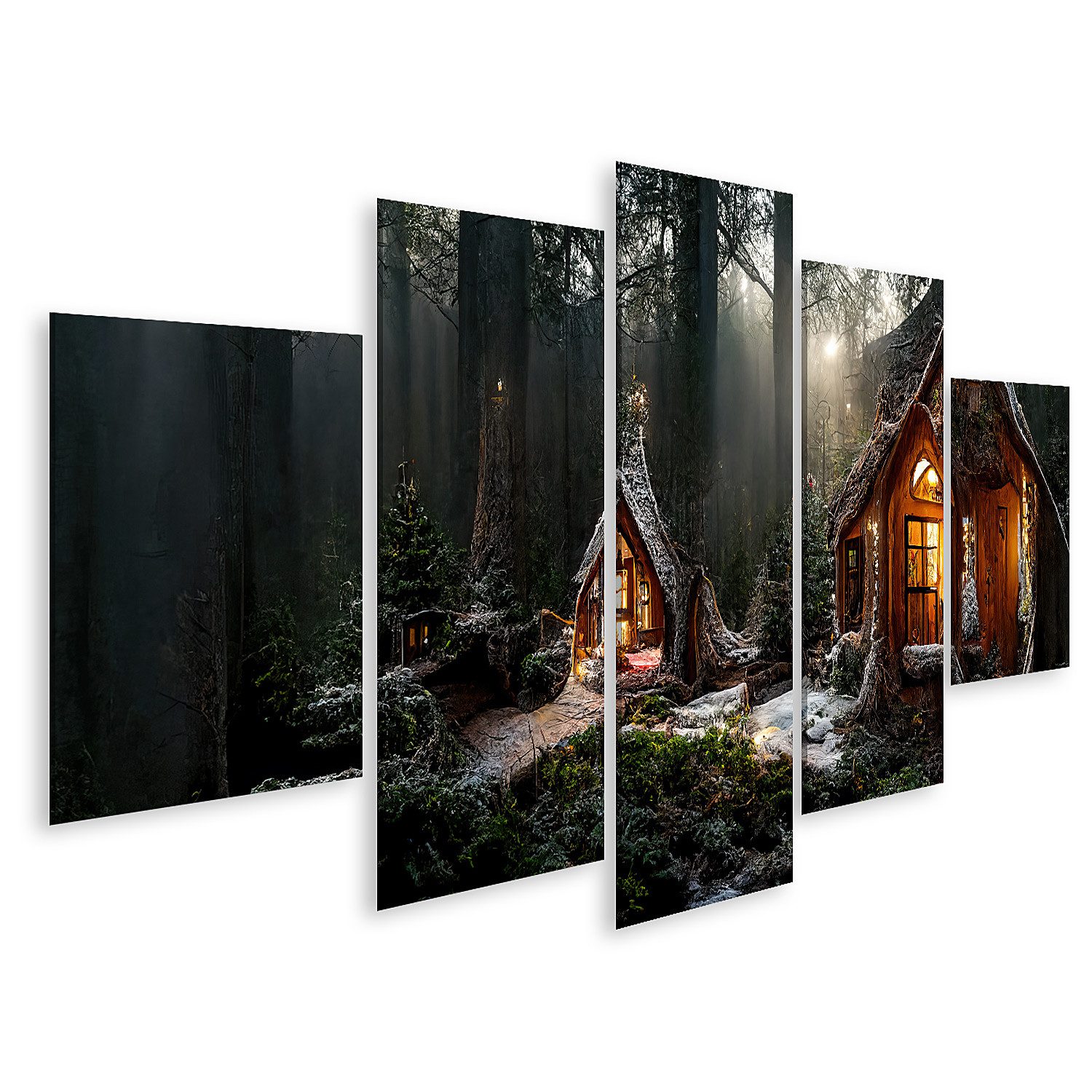 islandburner Leinwandbild Das Haus vom Weihnachtsmann im Zauberwald schön geschmückte Bilder
