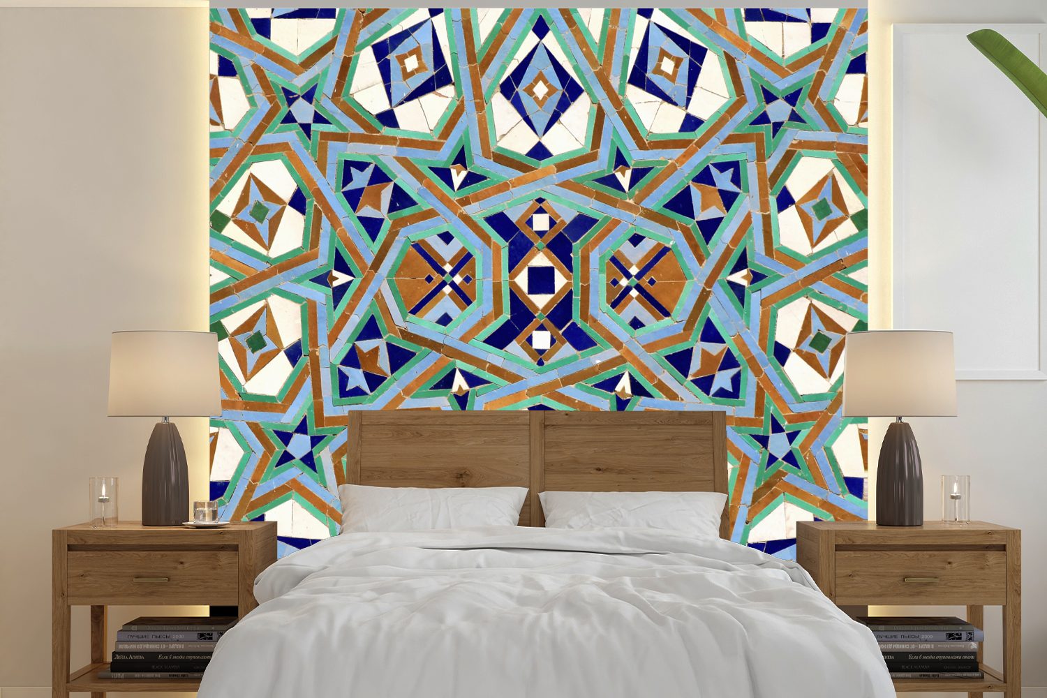 MuchoWow Fototapete Eine marokkanische Mosaikwand, bei der die Figuren ineinander, Matt, bedruckt, (5 St), Vinyl Tapete für Wohnzimmer oder Schlafzimmer, Wandtapete