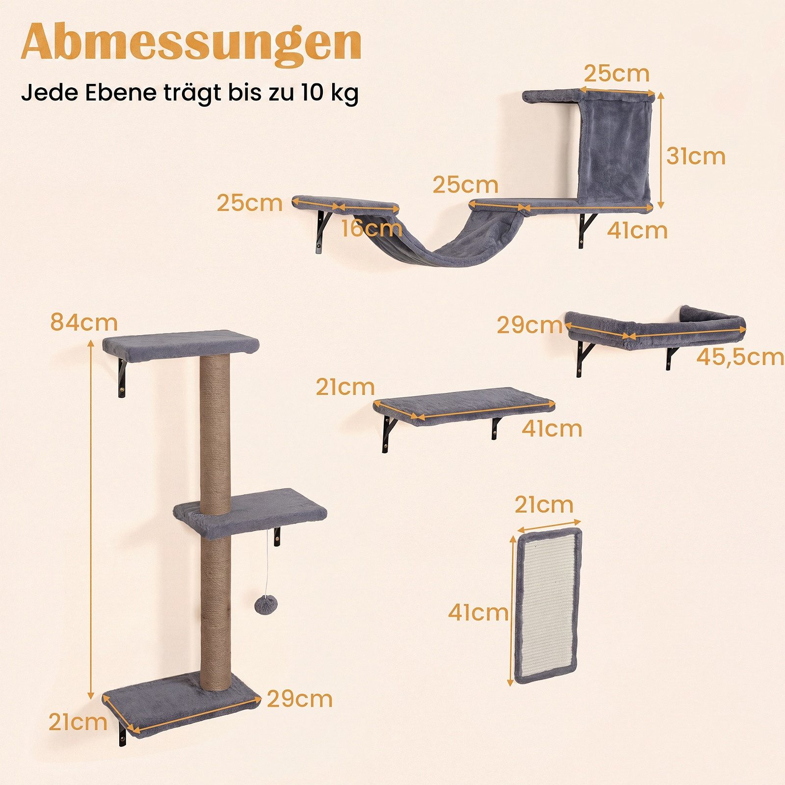 COSTWAY Kratzbaum, 5 in 1 Kletterwand Katzen Set, Katzenwand, Kratzbrett