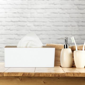relaxdays Papiertuchbox 3 x weiße Tücherbox mit Bambusdeckel