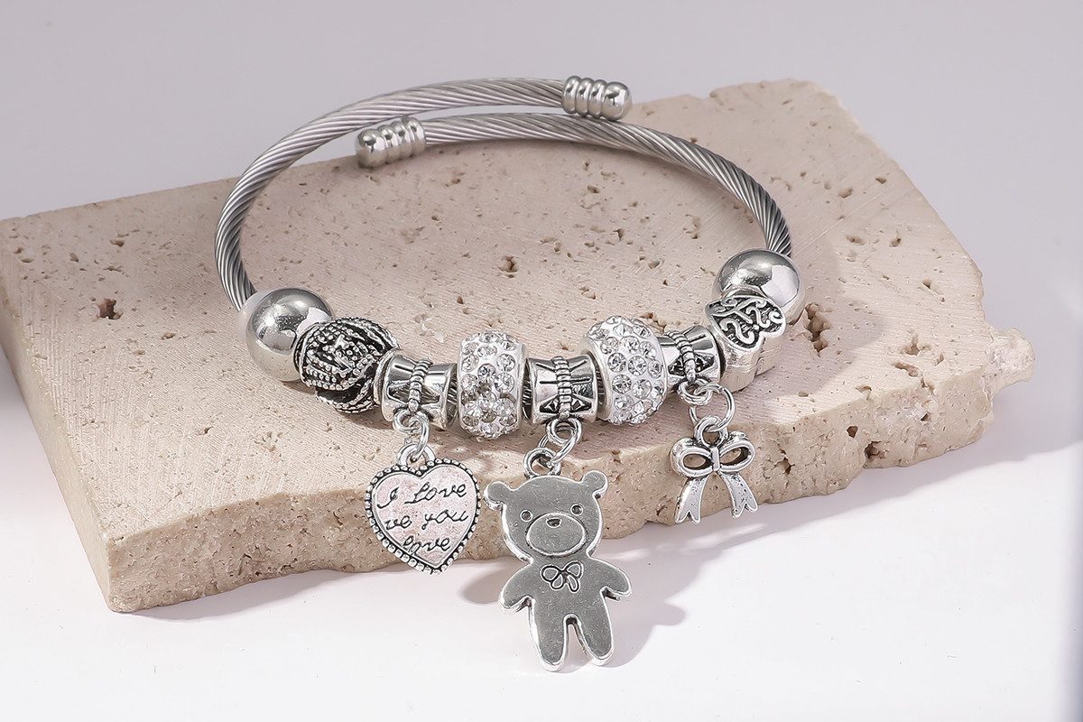 Eyecatcher Armkette Verspieltes Silber Armband Anhänger Teddybär Herz Schle günstig online kaufen