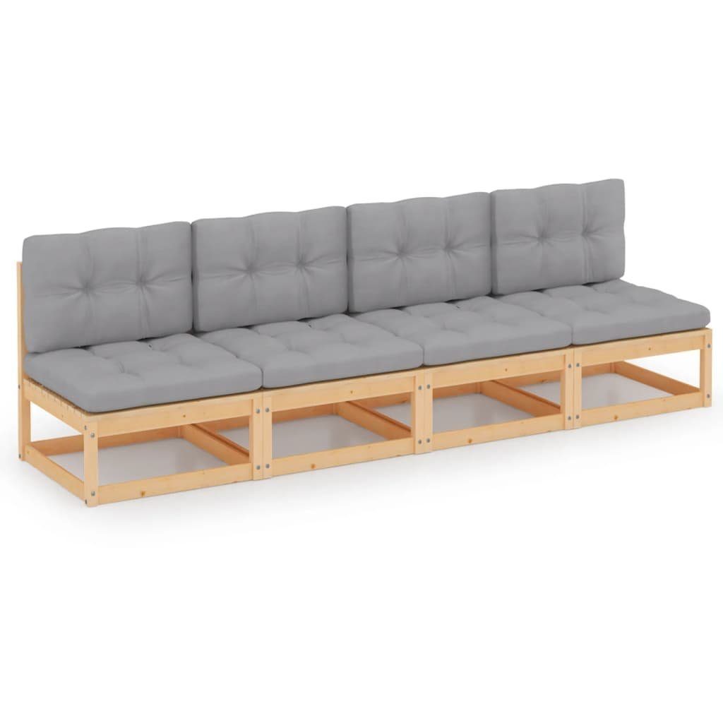 vidaXL Loungesofa 4-Sitzer-Gartensofa mit Kissen Kiefer Massivholz, 1 Teile Braun | Alle Sofas