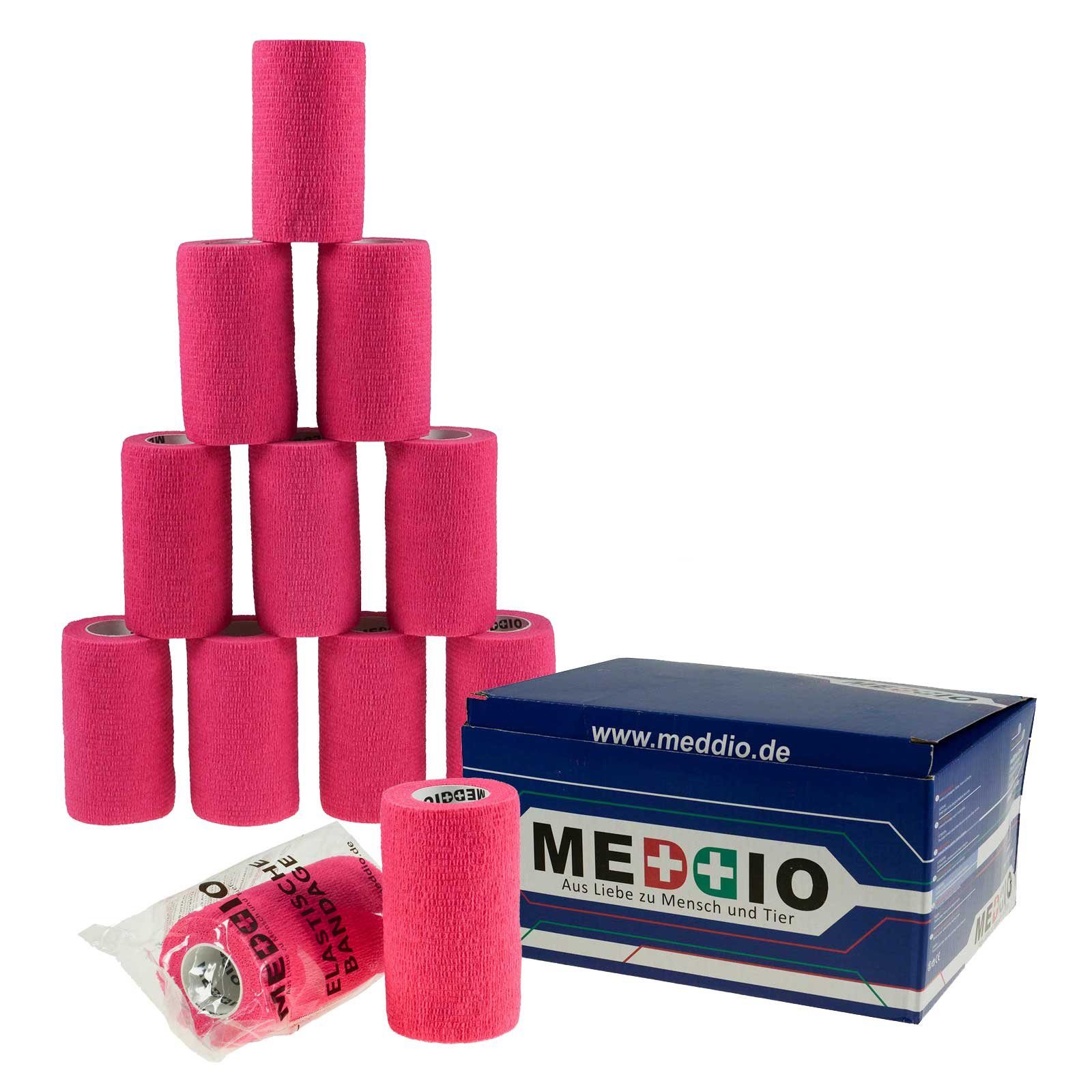 meDDio Pferdebandage Sparpaket Mullwatterolle 40cm + 12 Haftbandagen 10cm neonpink