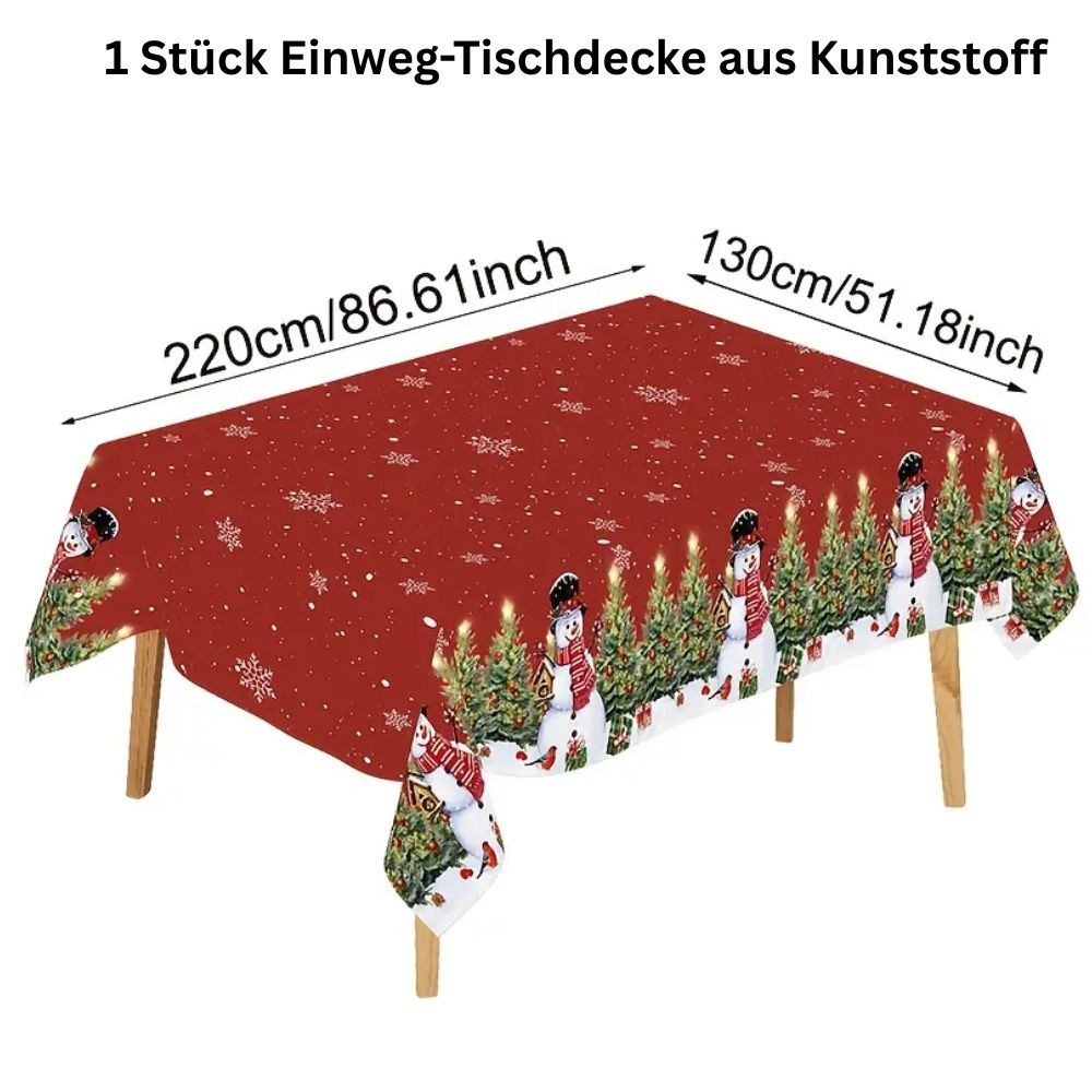 Montegoni Tischdecke Einweg Weihnachten 220x130cm, Schneemann & Tannenbaum günstig online kaufen