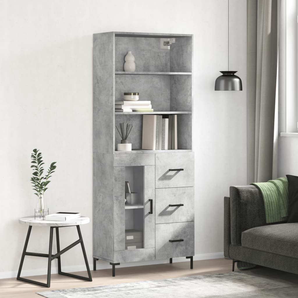 Highboard Highboard Betongrau 69,5x34x180 cm Spanplatte Glas Vitrine