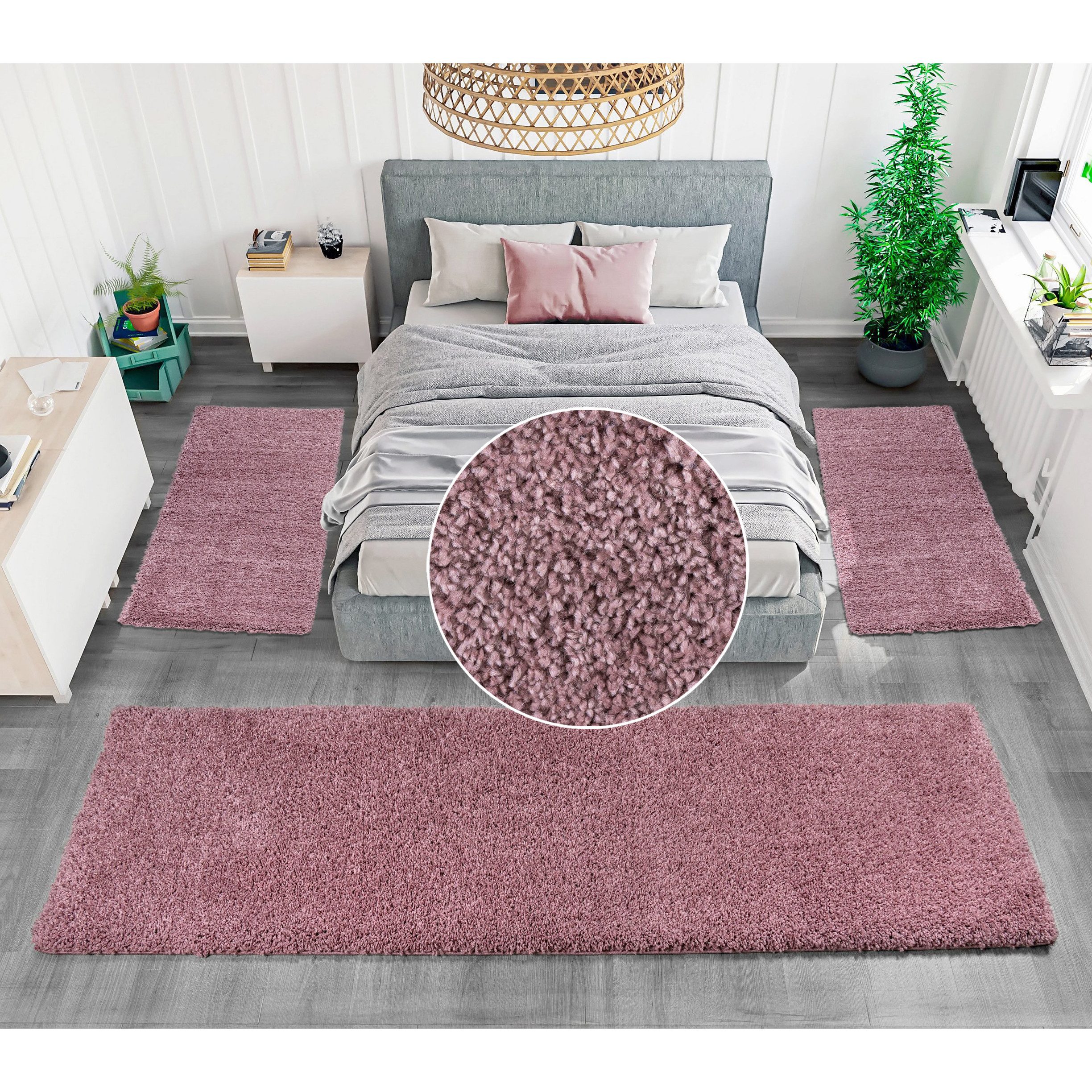 OTTO home Bettumrandung Viva, Höhe 45 mm, (3-tlg), Bettvorleger, Läufer-Set, Uni-Farben, einfarbig, besonders kuschelig