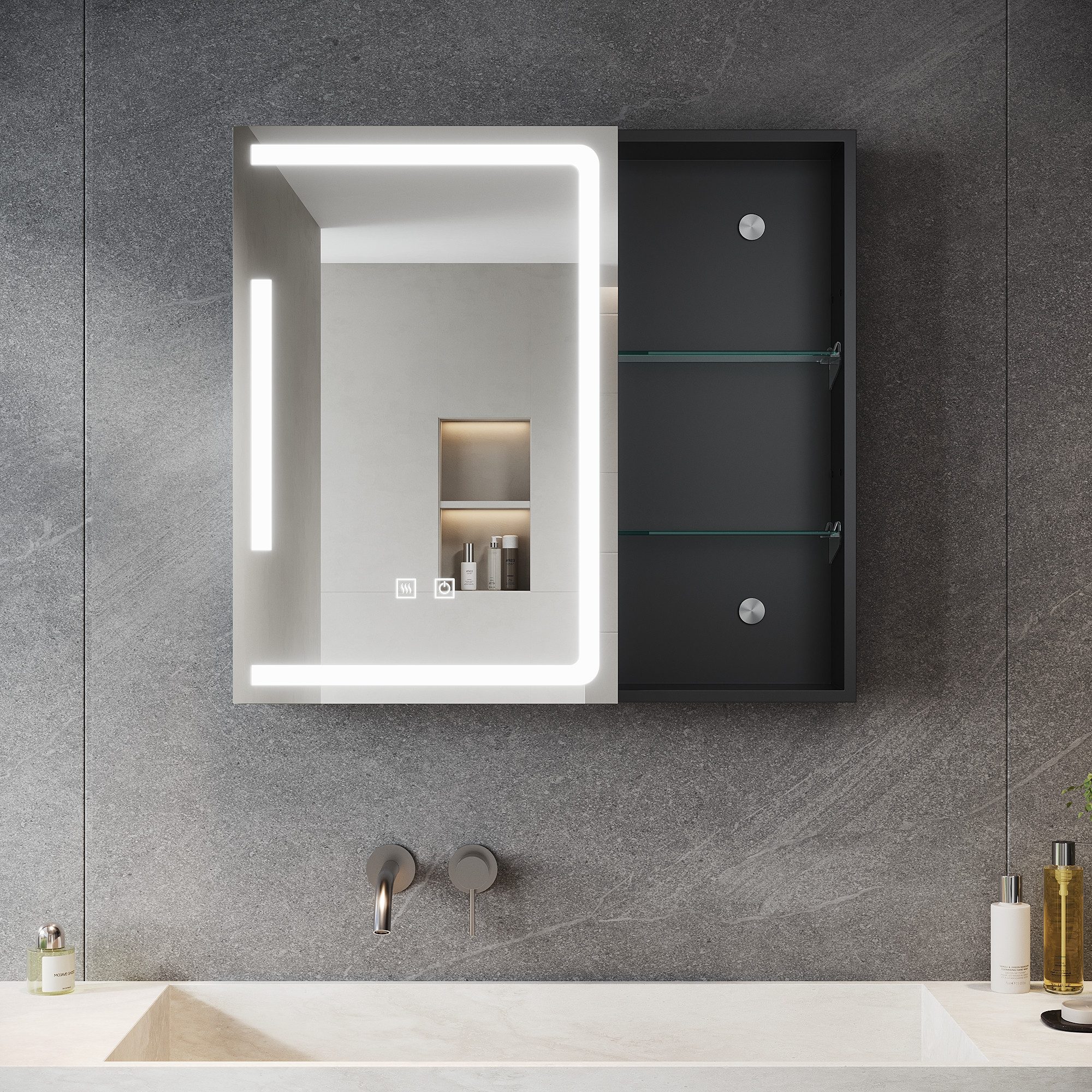 SONNI Badezimmerspiegelschrank Doppeltüriger Badspiegelschrank mit 3 Farblichtern