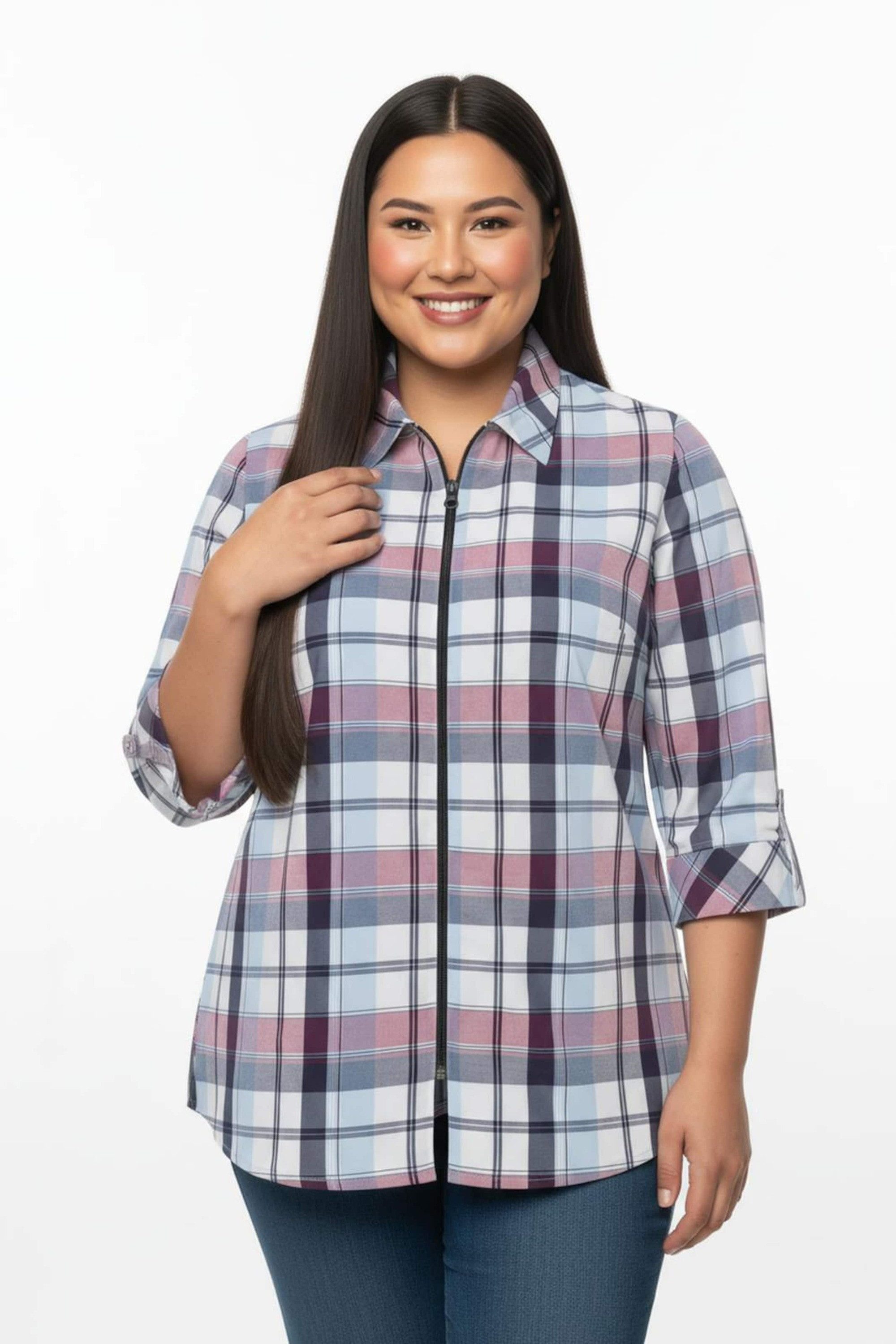 Klassische Bluse Karo-Bluse 3/4-Arm