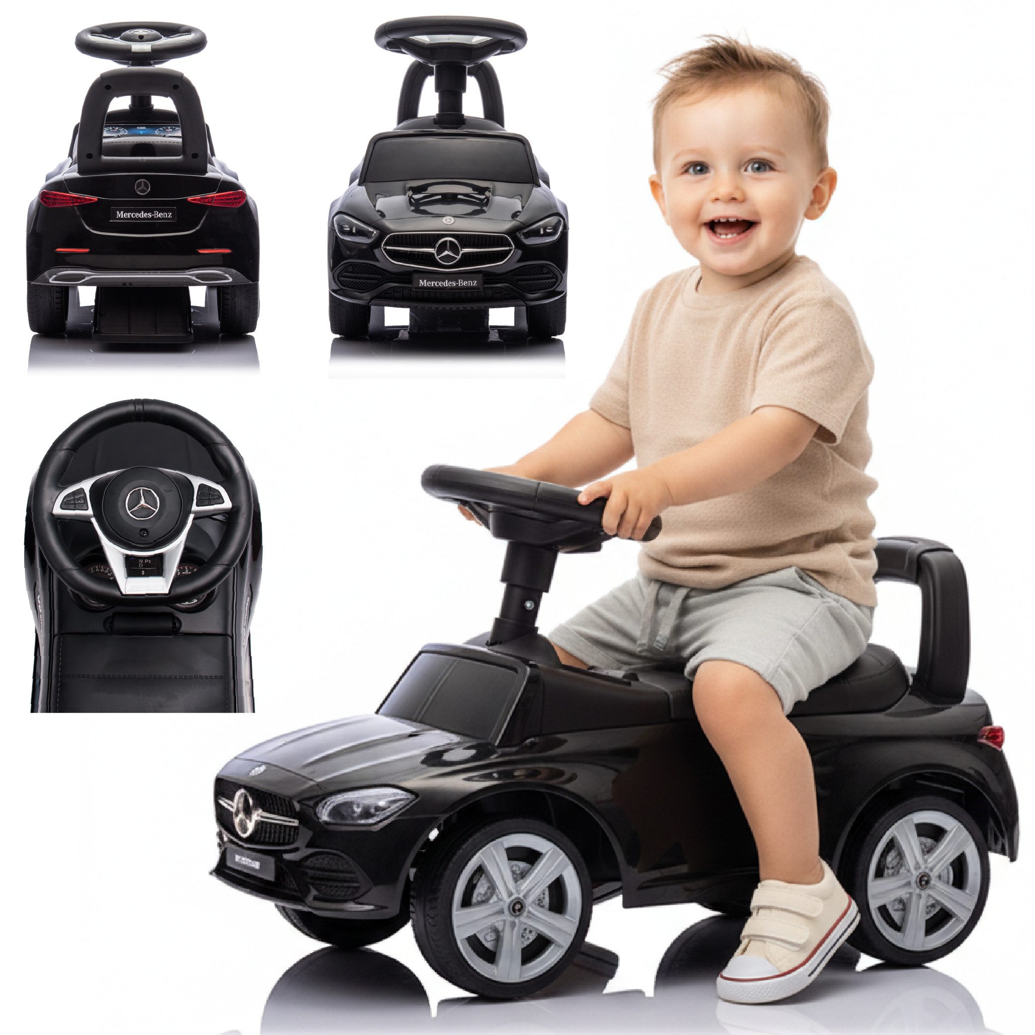 Sun Baby Rutscherauto Mercedes C-Class Lauflernwagen schwarz ab 12M Lenkrad mit Sound