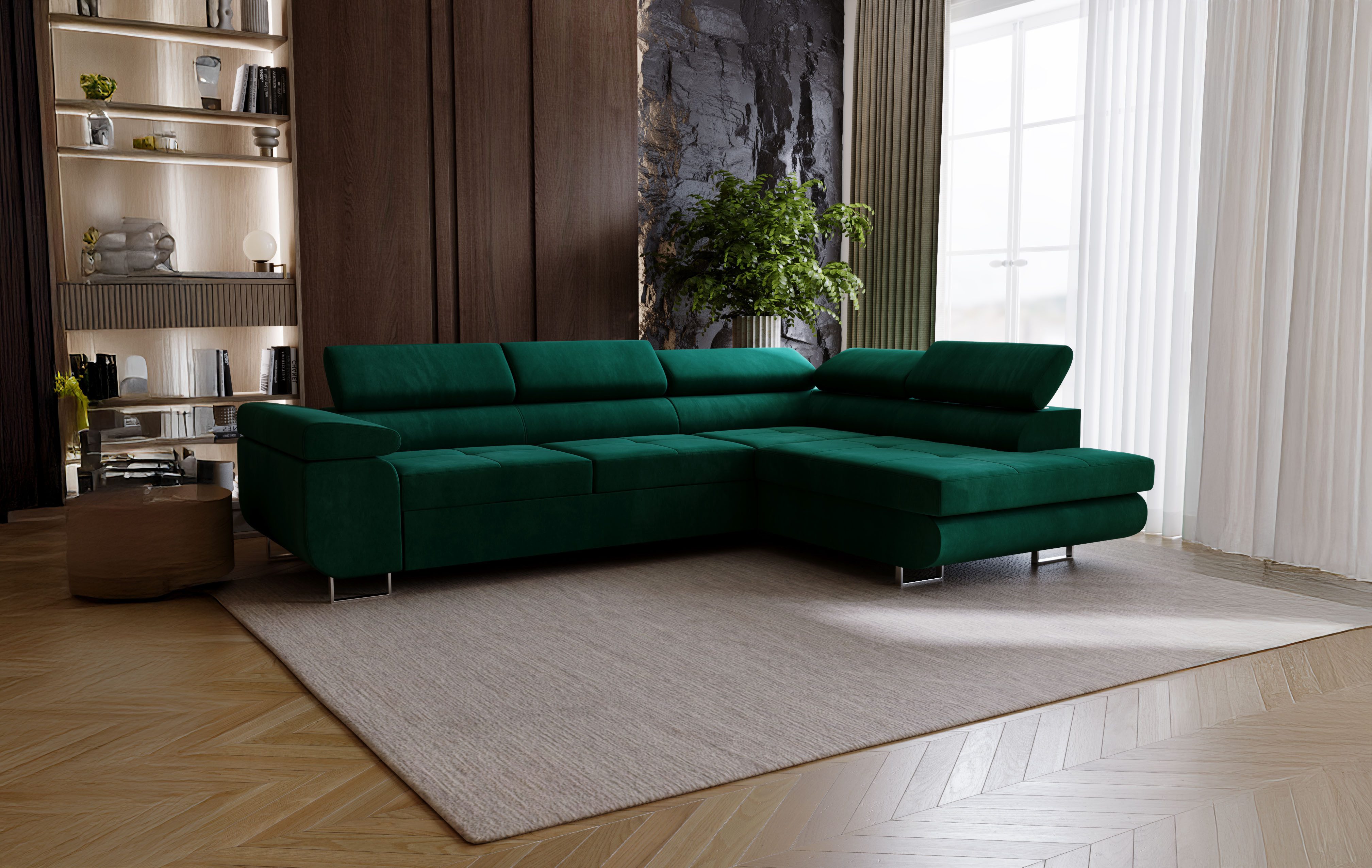Goldstoff Ecksofa mit Schlaffunktion - Designersofa, Sofa mit Bettfunktion günstig online kaufen