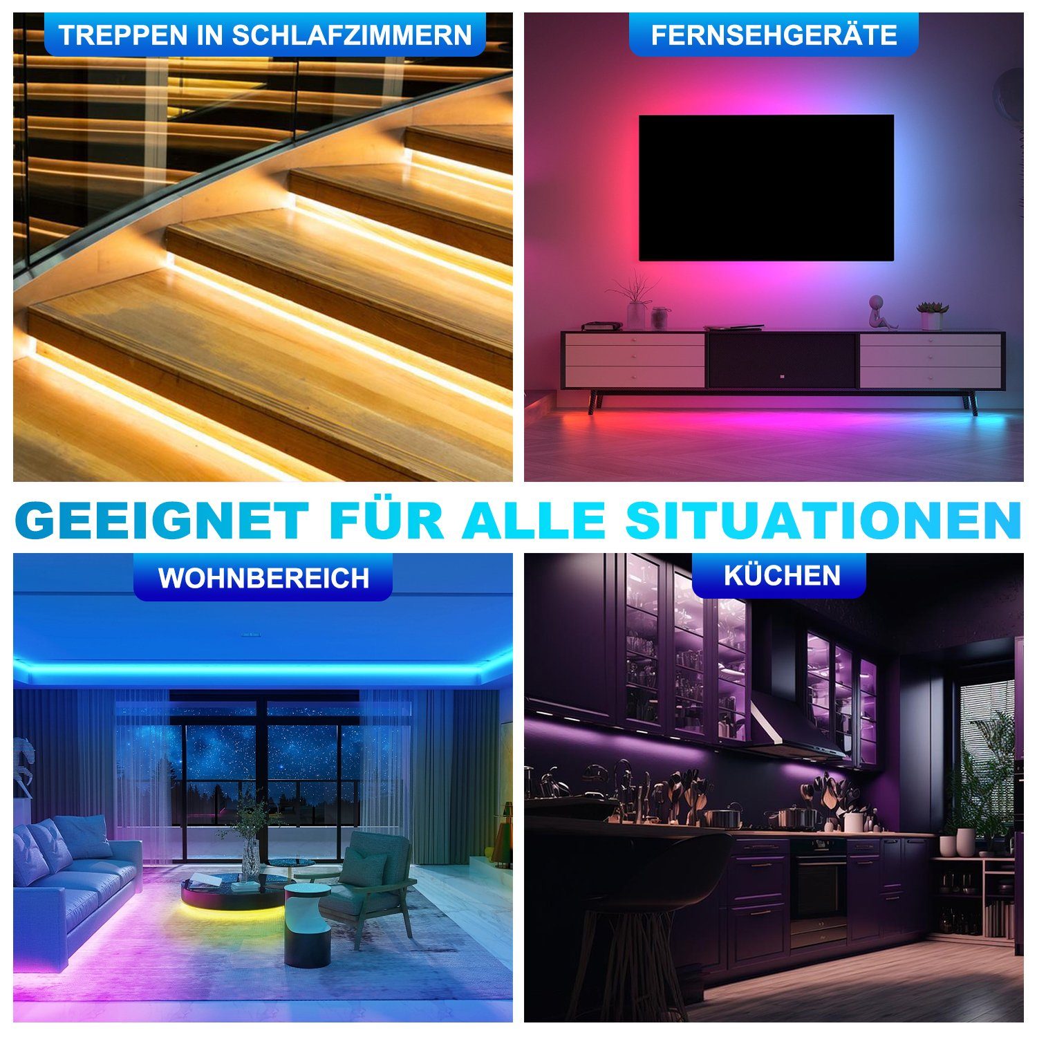 Lospitch LED-Streifen 1M Strip Lichterkette RGB, Leiste LichtBand LED Stripe LED 30-flammig Streifen