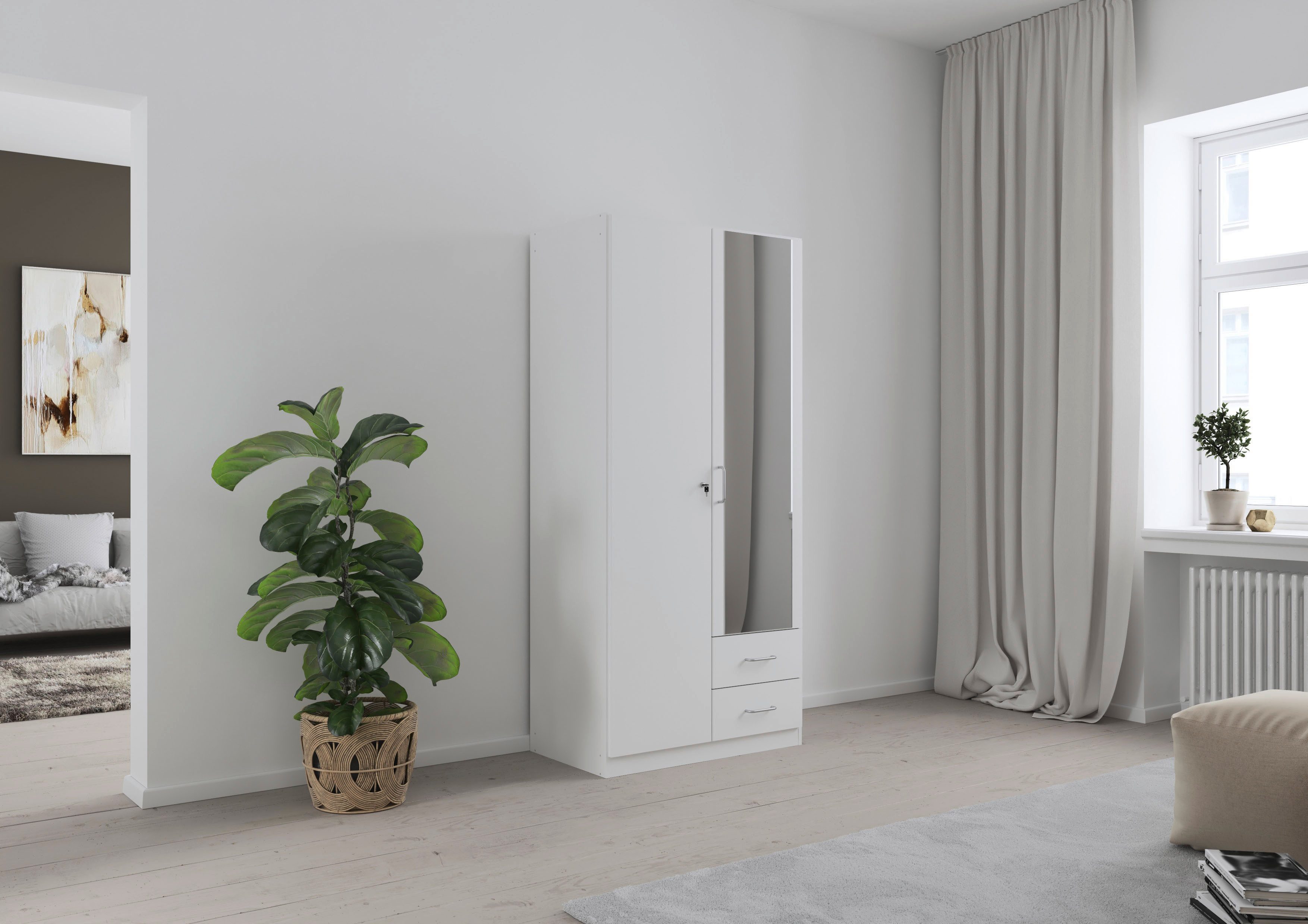 rauch Kleiderschrank Schrank Garderobe Garderobenschrank Putzschrank Wäscheschrank BERGHEIM (Breiten 91/136/181 cm, Höhe 197 cm) 2 Außenschubladen, Tür/en abschließbar je 2 Schlüssel MADE IN GERMANY