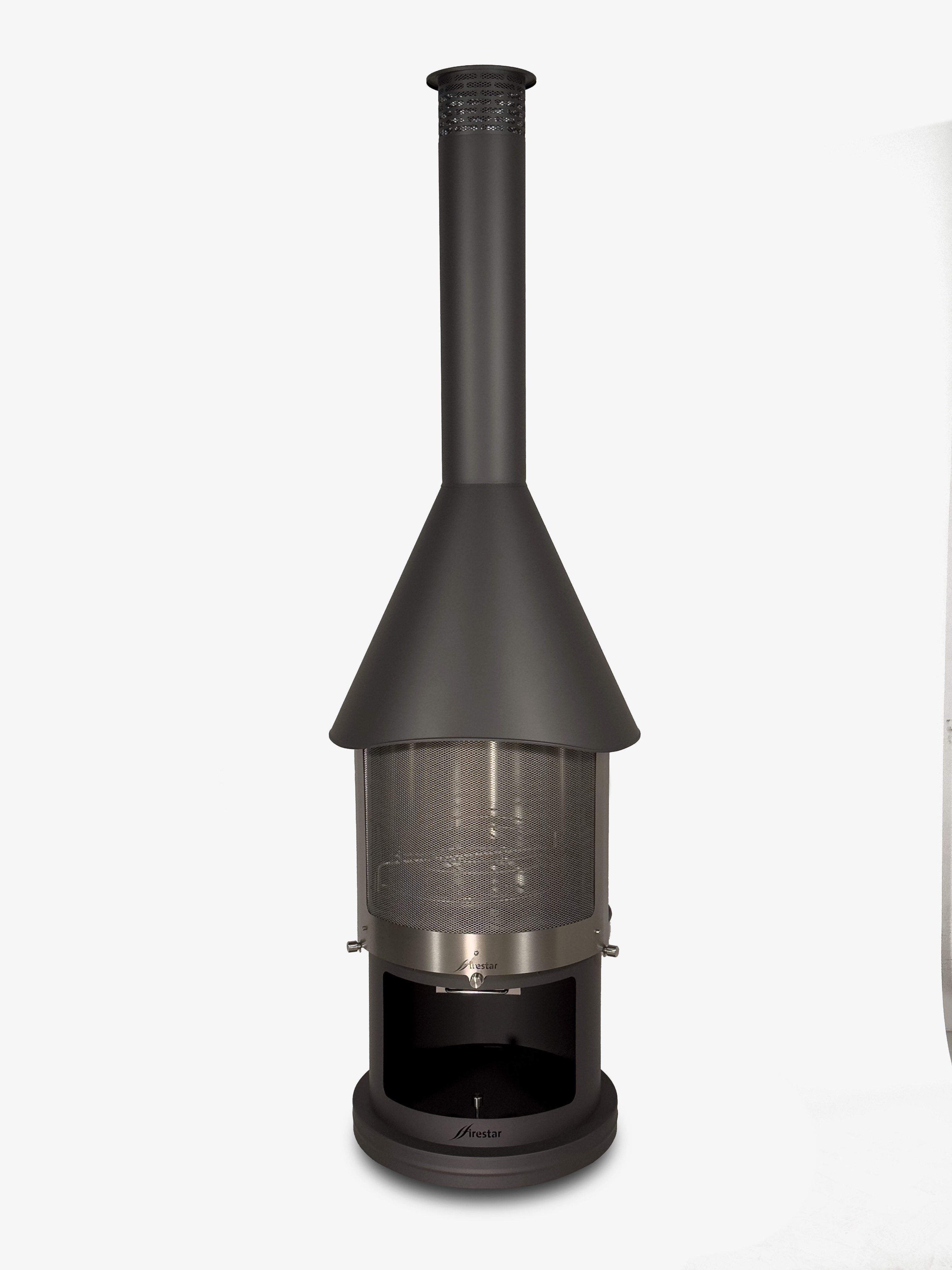 Firestar Gartenkamine Grillkamin DN 650 Swing 3. Generation NEU Edelstahl dunkelgrau Grillkamin Kamin, inklusive Grillrost und Fettschutzpfanne