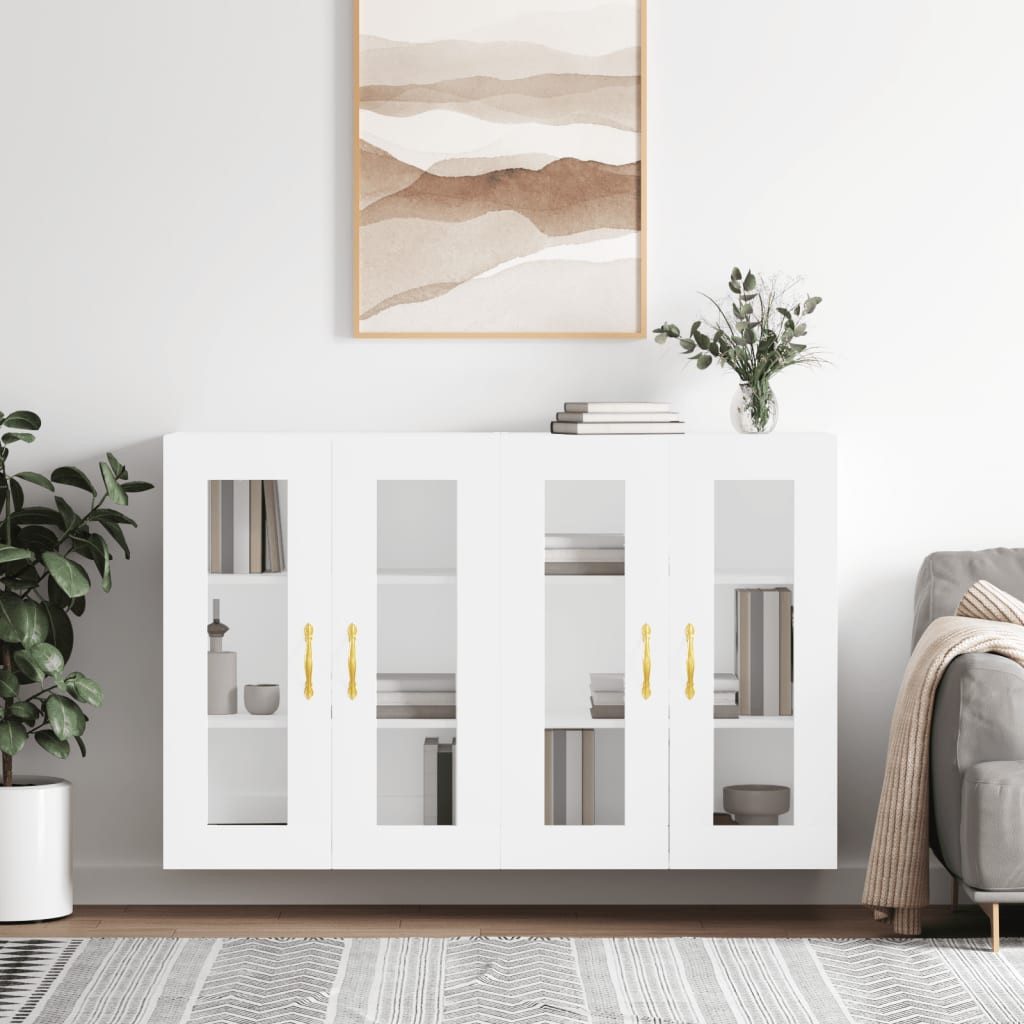 furnicato Wandhängeschrank Wandschrank Weiß 69,5 x 34 x 90 cm mit Glastüren, 2-tlg., Feuchtigkeitsbeständiger Hängeschrank mit viel Stauraum für Zuhause