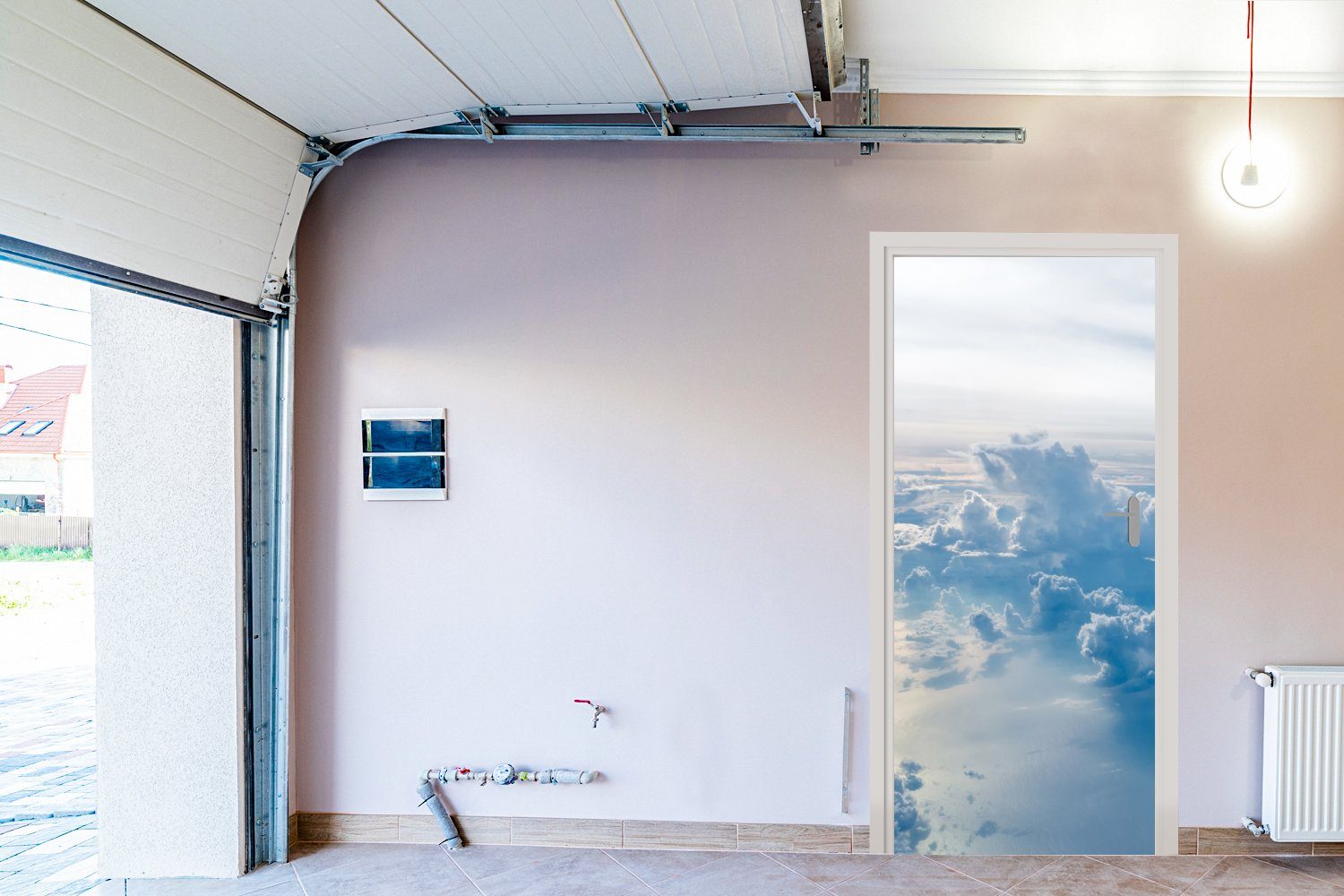 Wolken, Himmel mit MuchoWow Tür, Türaufkleber, 75x205 St), cm bedruckt, Matt, Fototapete blauem (1 von Türtapete Luftaufnahme für