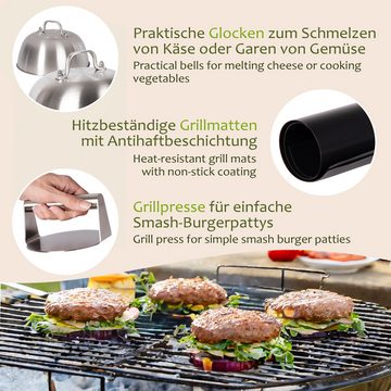 ONVAYA Burgerpresse Burger-Set 8 Teile ǀ Smash-Burger-Set mit Grillmatte und Schmelzglocke (8 St)