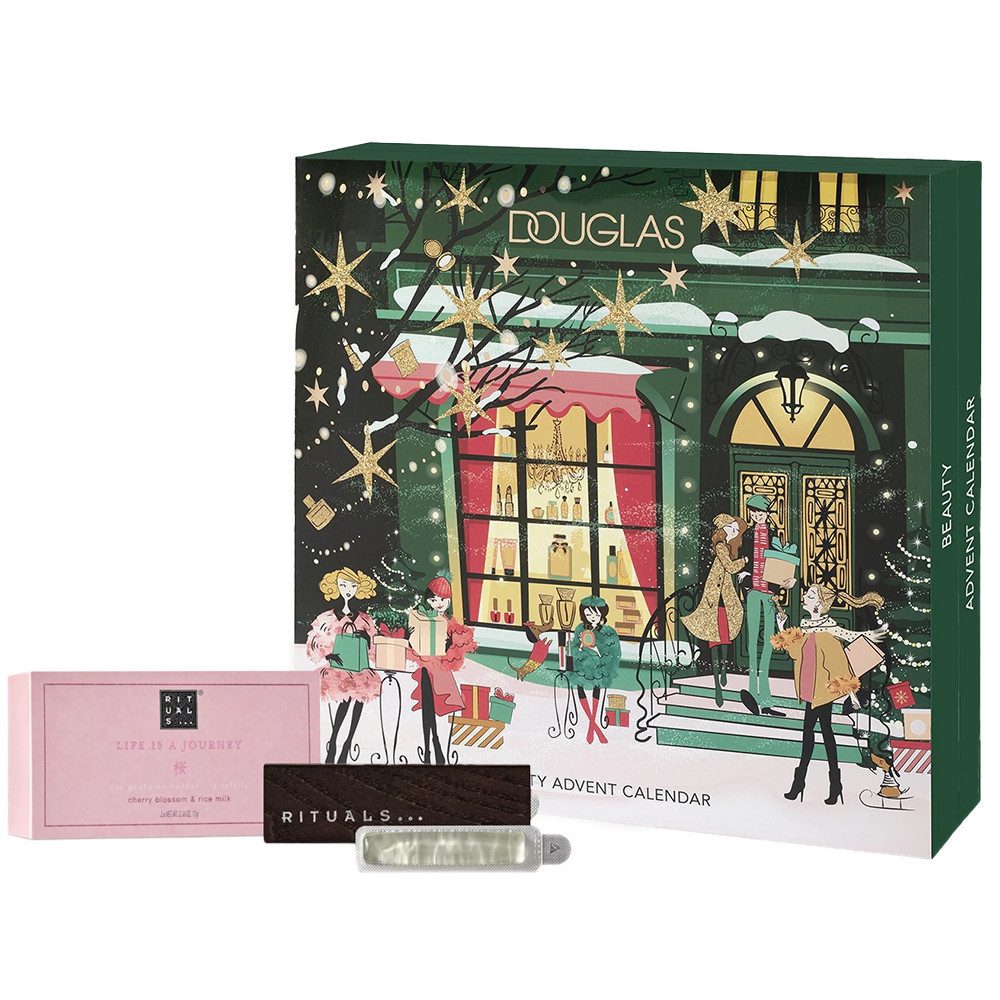 Douglas Adventskalender Douglas Beauty Adventskalender 2025 + Rituals Sakura Car Perfume (25-tlg), Festliches Pflege-Bundle mit 24 Überraschungen & Autoduft Sakura