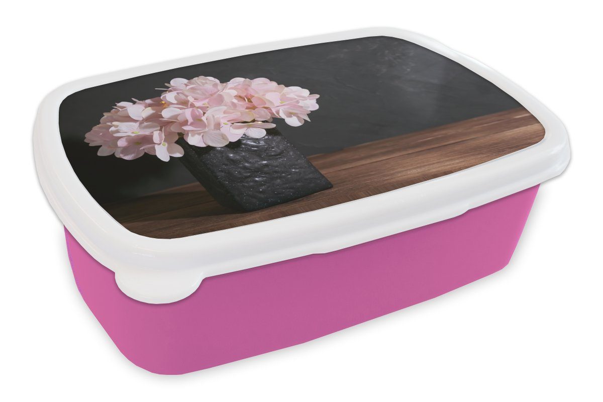 MuchoWow Lunchbox Stilleben - Hortensie - Rosa, Kunststoff, (2-tlg), Brotbox für Erwachsene, Brotdose Kinder, Snackbox, Mädchen, Kunststoff