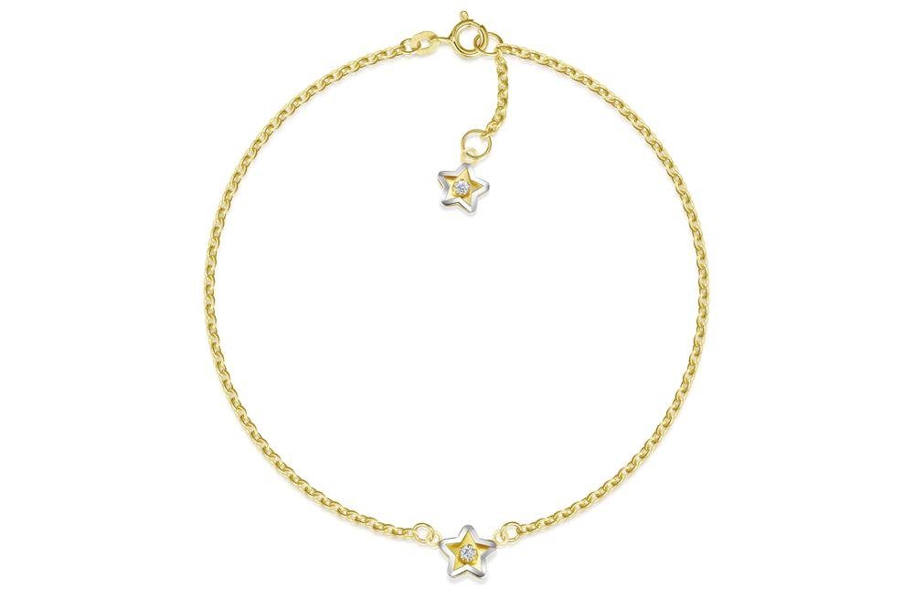 Silberkettenstore Fußkette Fußkette Erbse 1,8mm mit Sterne - echt 585 Gold, Länge: 23cm