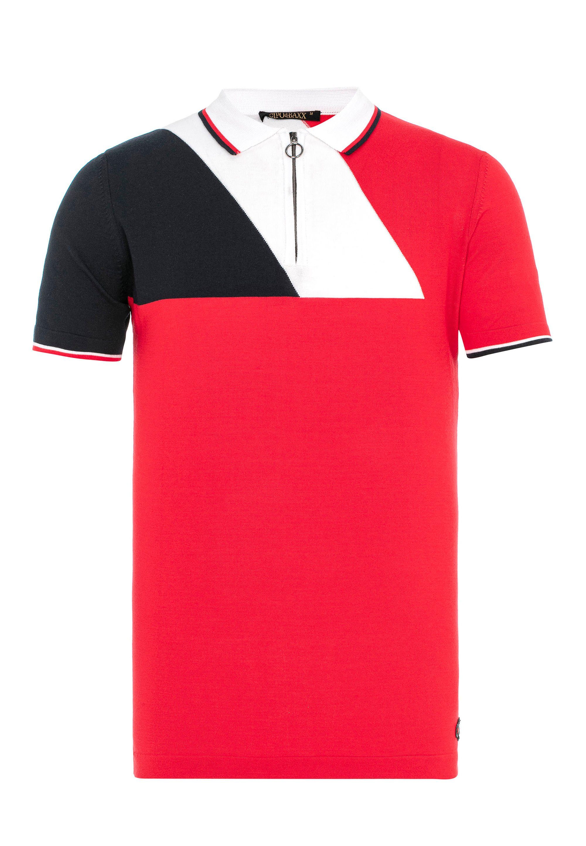 Cipo Strickdesign rot & modernen Poloshirt Baxx im