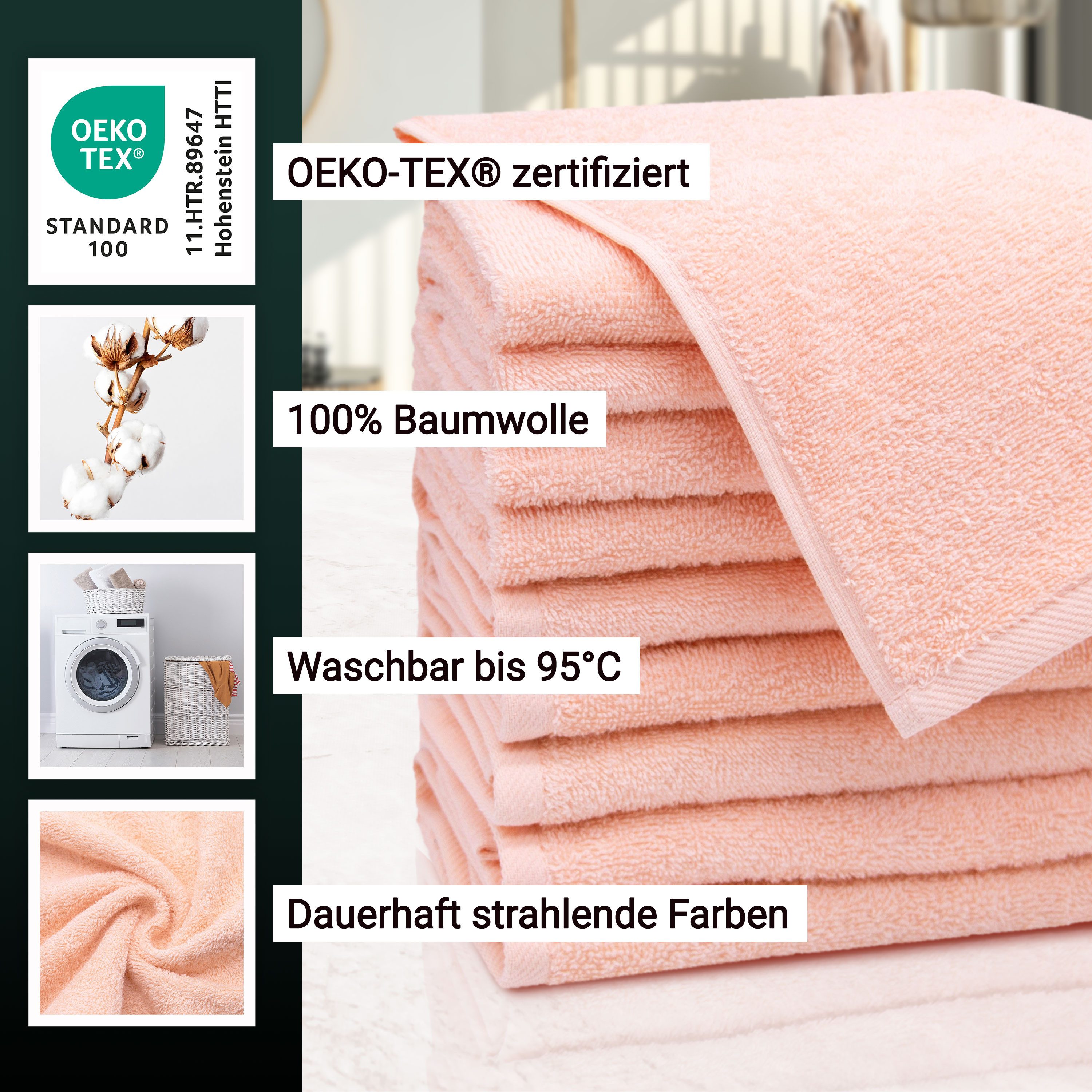 ZOLLNER Gästehandtücher, Walkfrottier (10-St), 30 x 50 cm, 100% Baumwolle, alle Farben bis 95°C waschbar