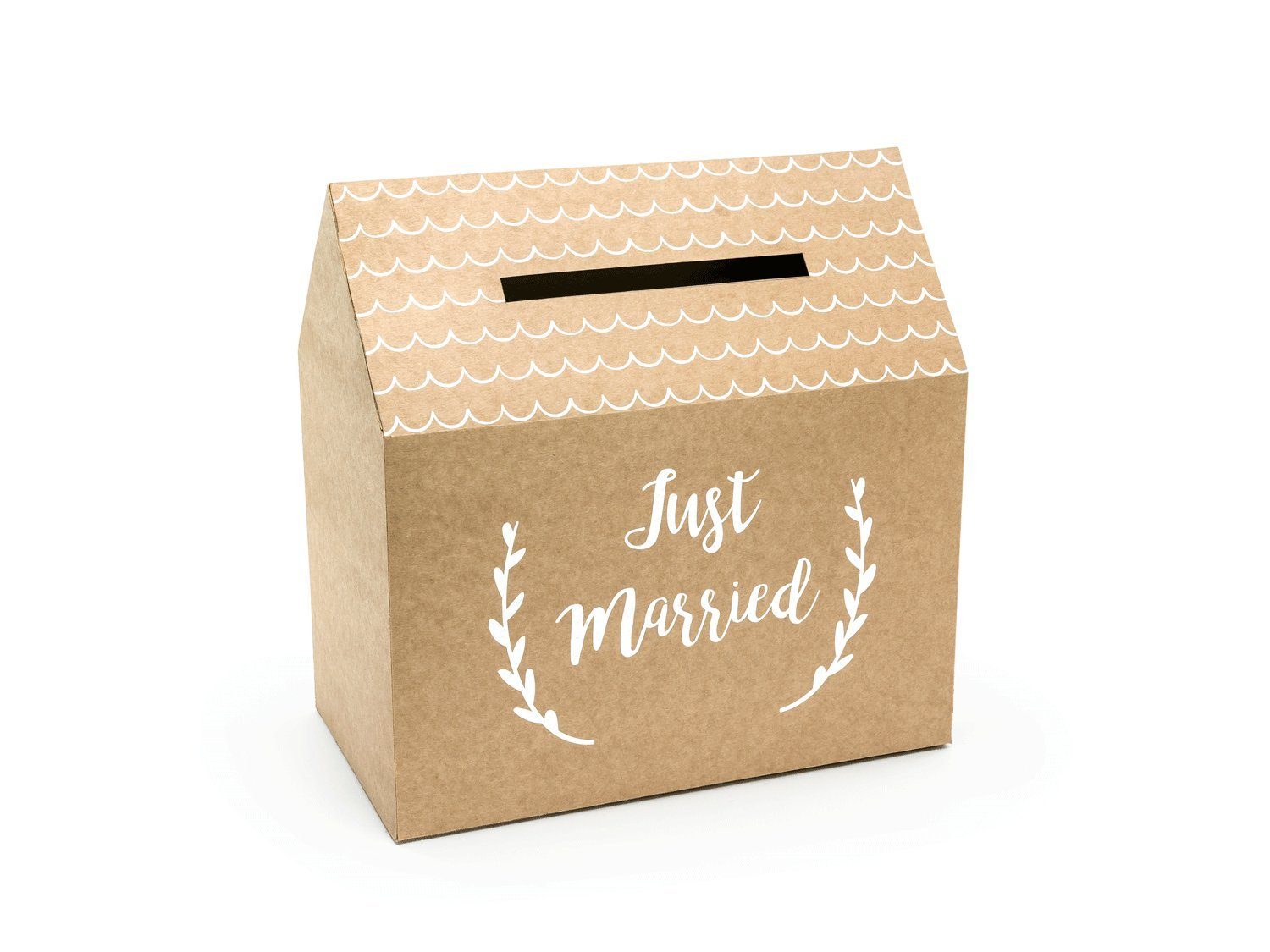 partydeco Geschenkbox, Kartenbox Hochzeit 30,5cm Pappe, braun / weiß