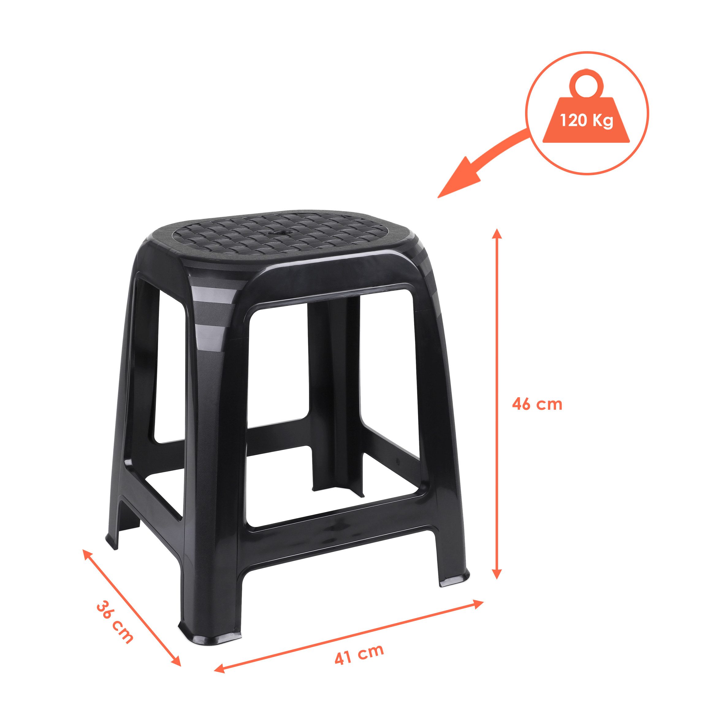 Spetebo Tritthocker aus Kunststoff in schwarz - 46 x 41 cm - Küchen und Badezimmer Hocker (Kunststoff Hocker, 1 St., Sitzhocker), fester Stand auf 4 Füßen