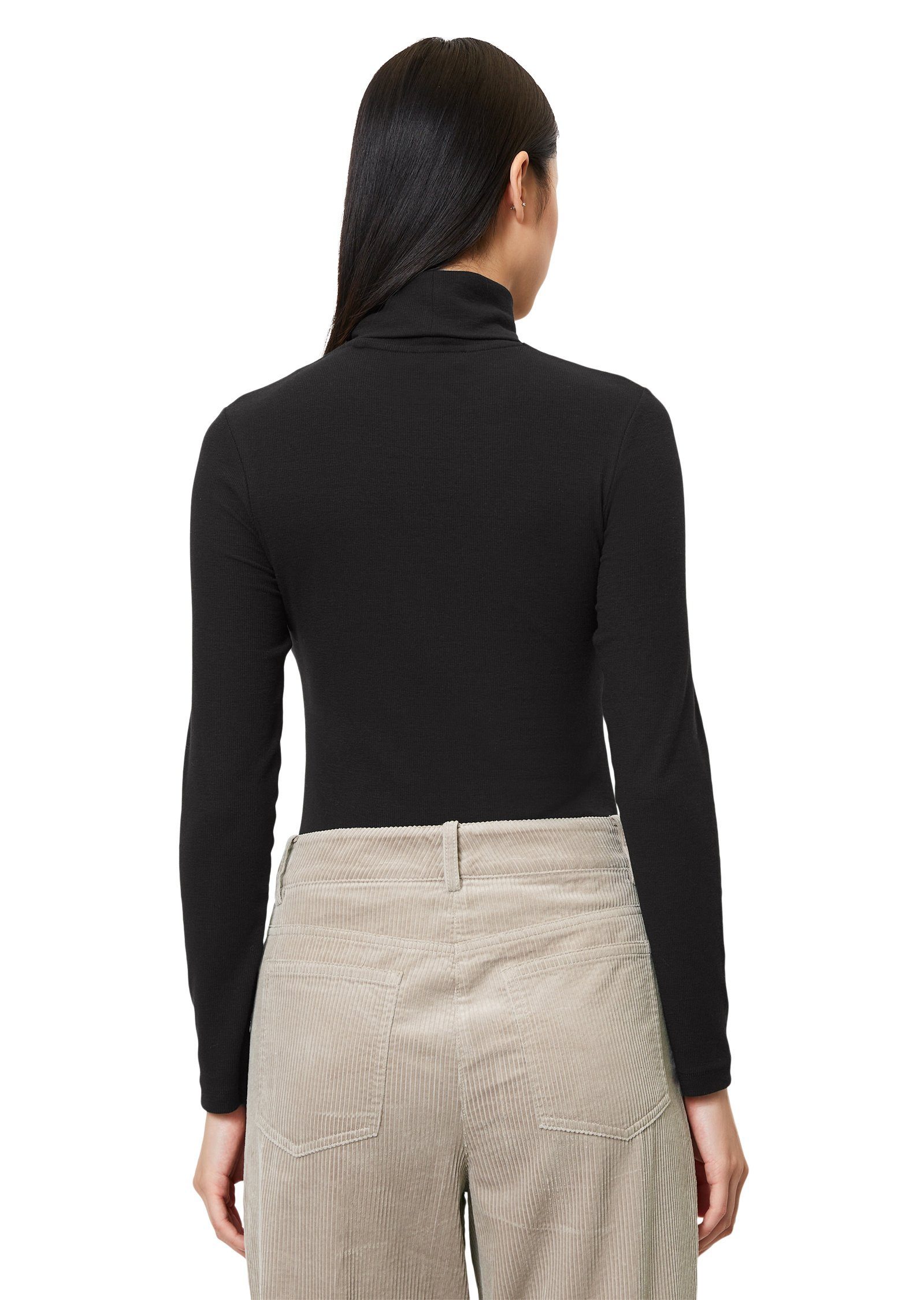 Langarmshirt geripptem schwarz Jersey soft aus O'Polo Marc
