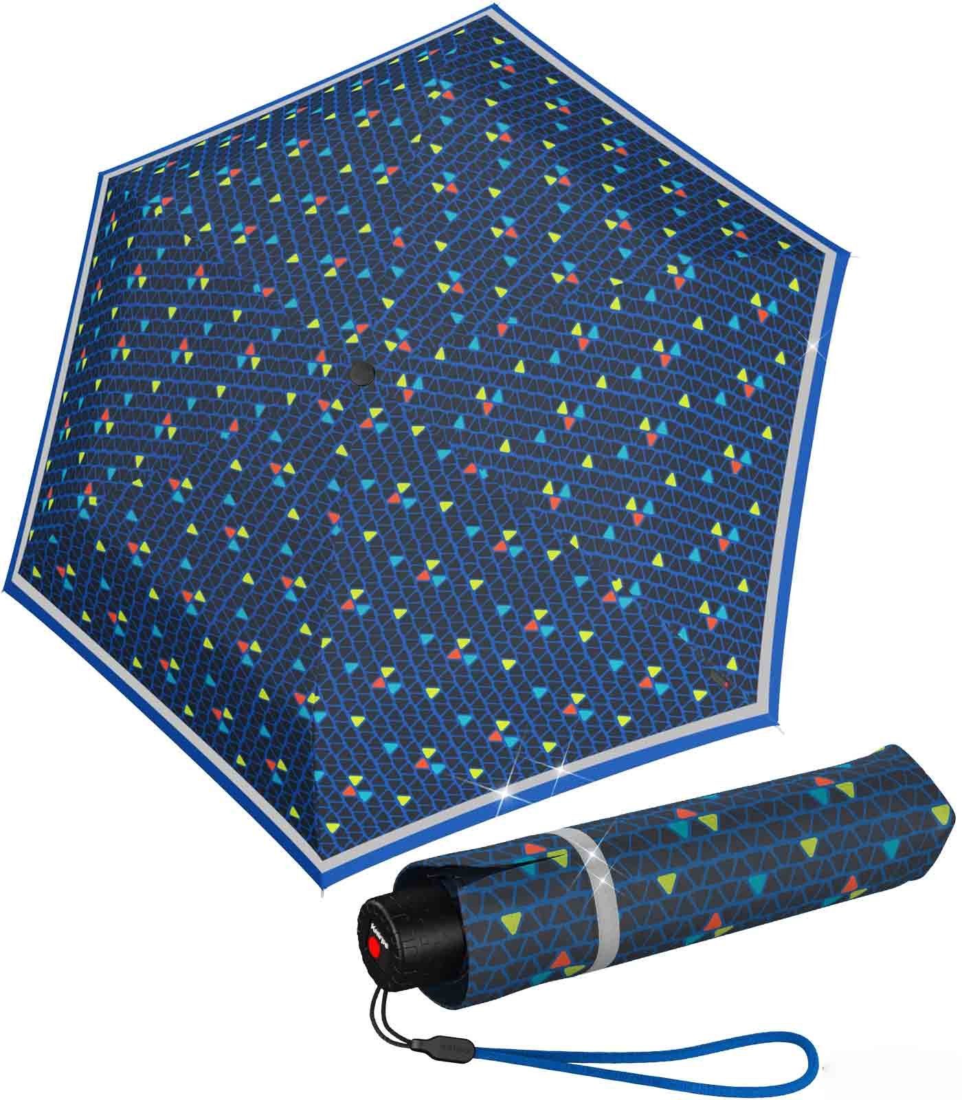 Knirps® Taschenregenschirm Kinderschirm Rookie reflective mit Reflexborte, sehr leicht, besonders auffallend durch den reflektierenden Streifen, perfekt für den Schulweg triple blue