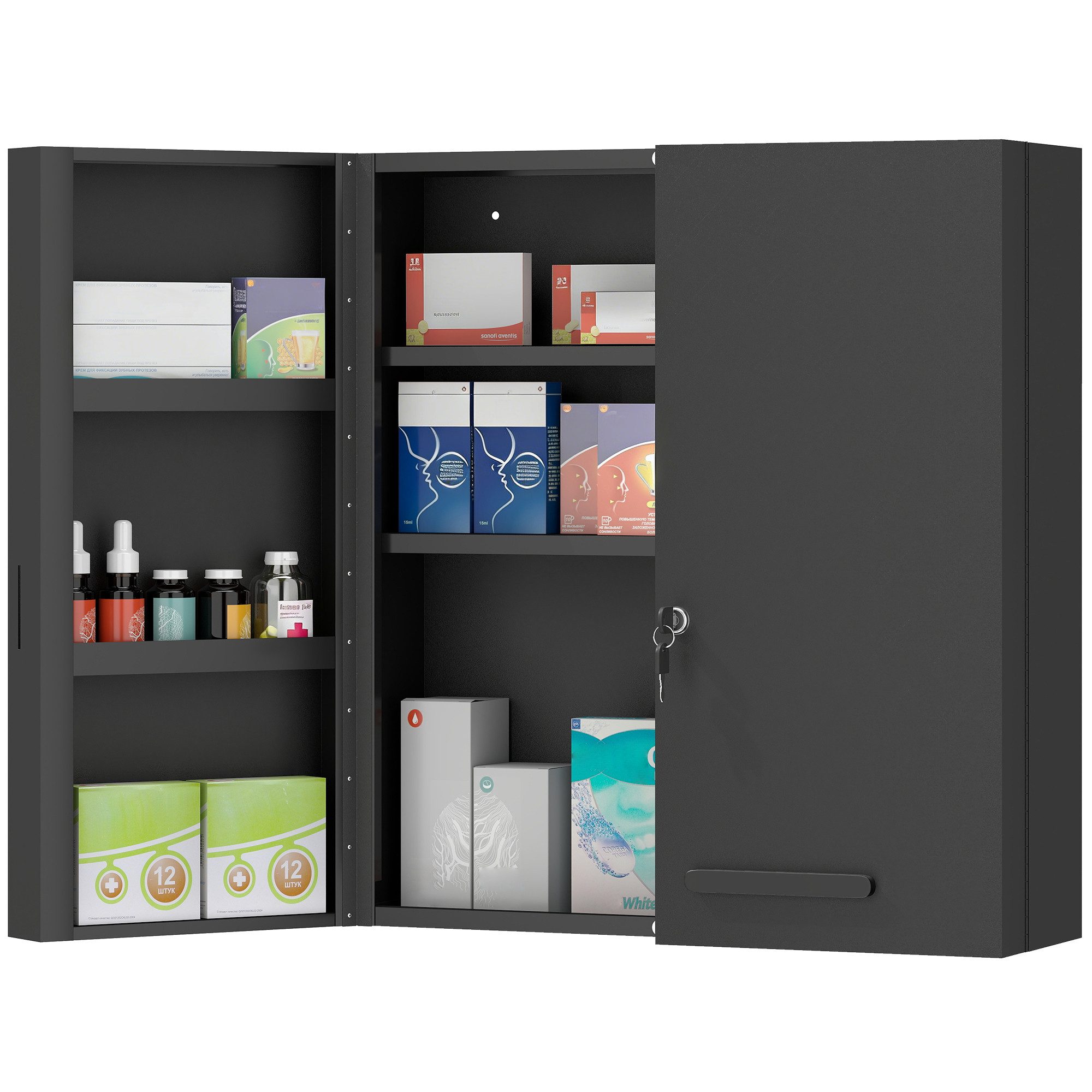 MC Star Medizinschrank Medizinschrank abschließbar 2 Türen 6 Regale Schwarz