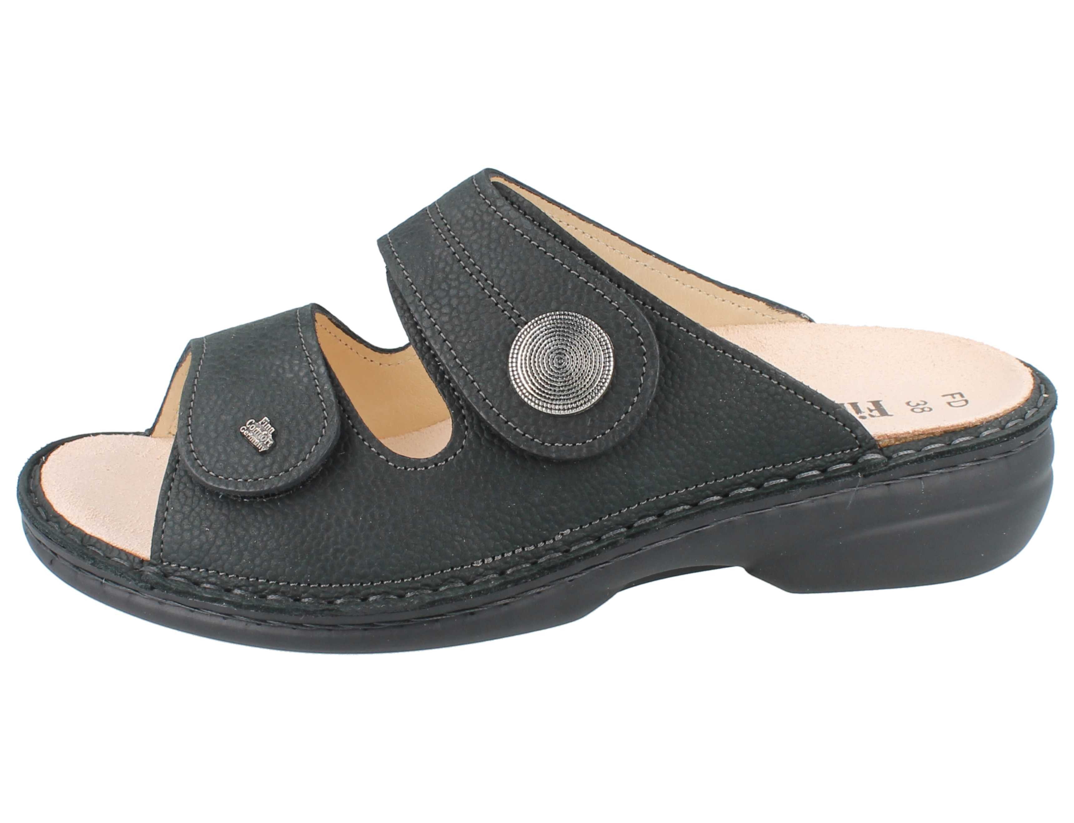 Finn Comfort FINN COMFORT Sansibar Damen Pantolette schwarz genarbtes Nubukleder - Pantolette Wechselfußbett