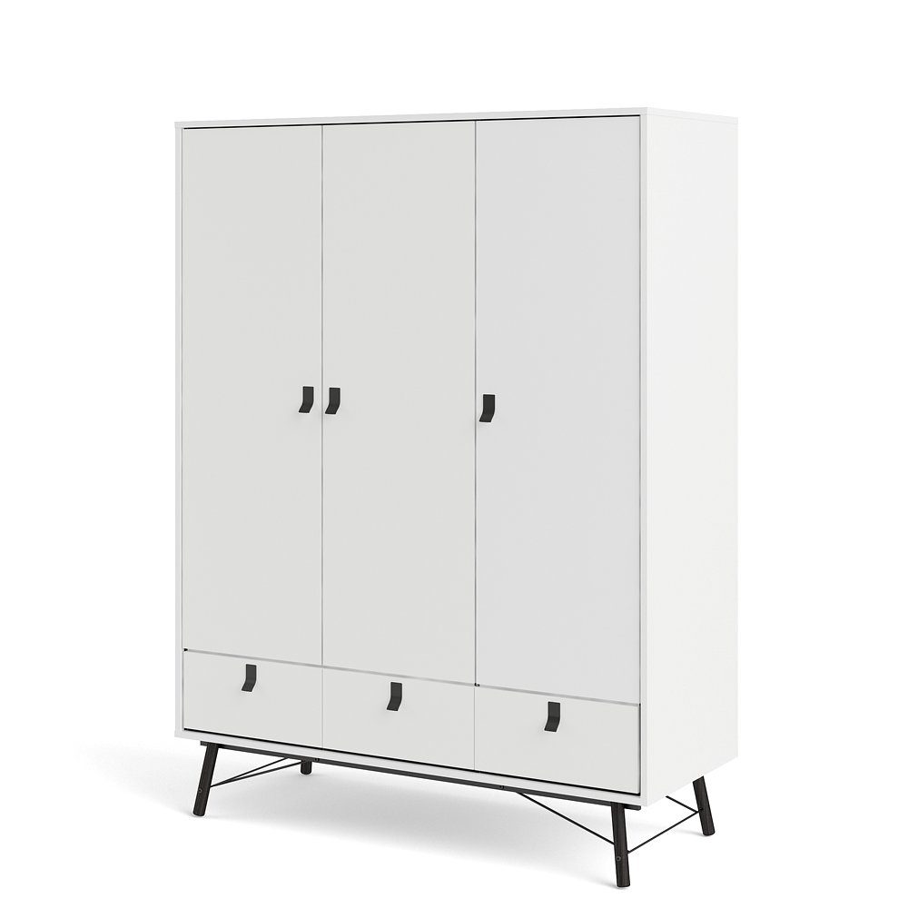 Kleiderschrank ebuy24 3 matt 3Türen, Schubladen Rye mattweiss Kleiderschrank