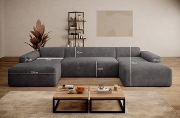 PROMETO Möbel Ecksofa Empire Ecksofa U-Form, Sofa U-Form Beige und Grau