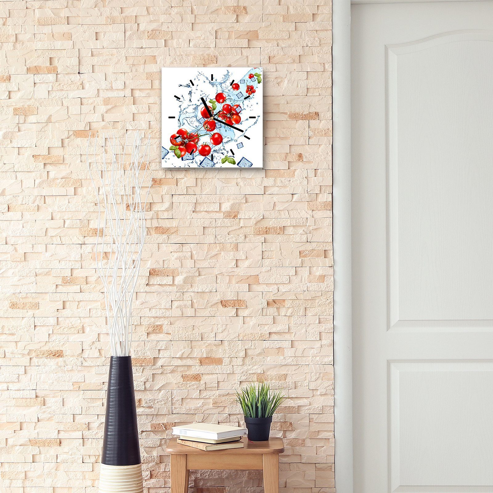 auf Wasserwelle x cm Wanduhr mit Glasuhr Wandkunst 30 Primedeco Tomaten Wanduhr Größe 30 Motiv