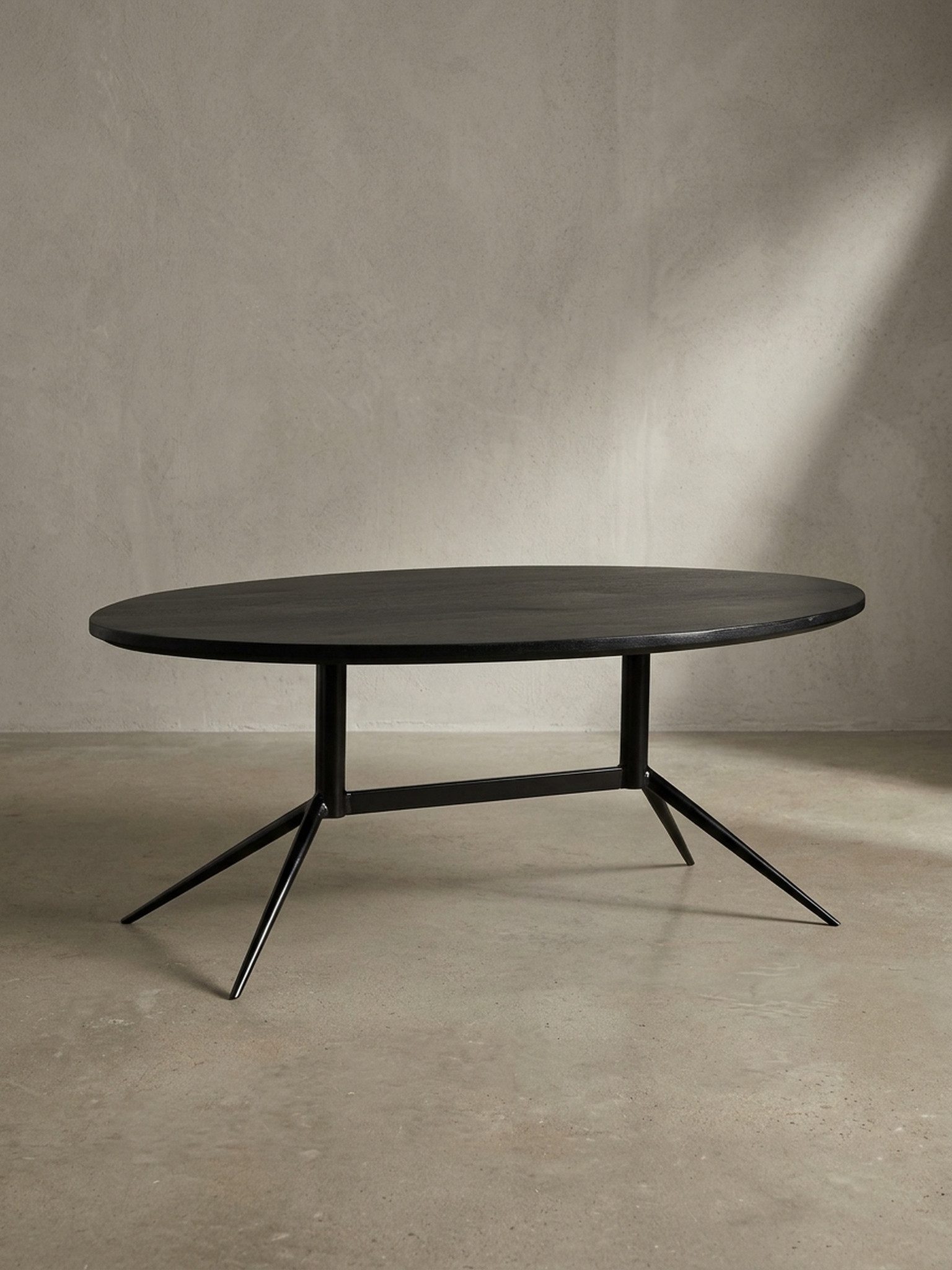 KADIMA DESIGN Couchtisch Couchtisch 90x50x35 cm Mango Massivholz Metall Schwarz Sofatisch Oval (Kaffeetisch Wohnzimmer Modern), Design Wohnzimmertisch mit natürlicher Holzmaserung