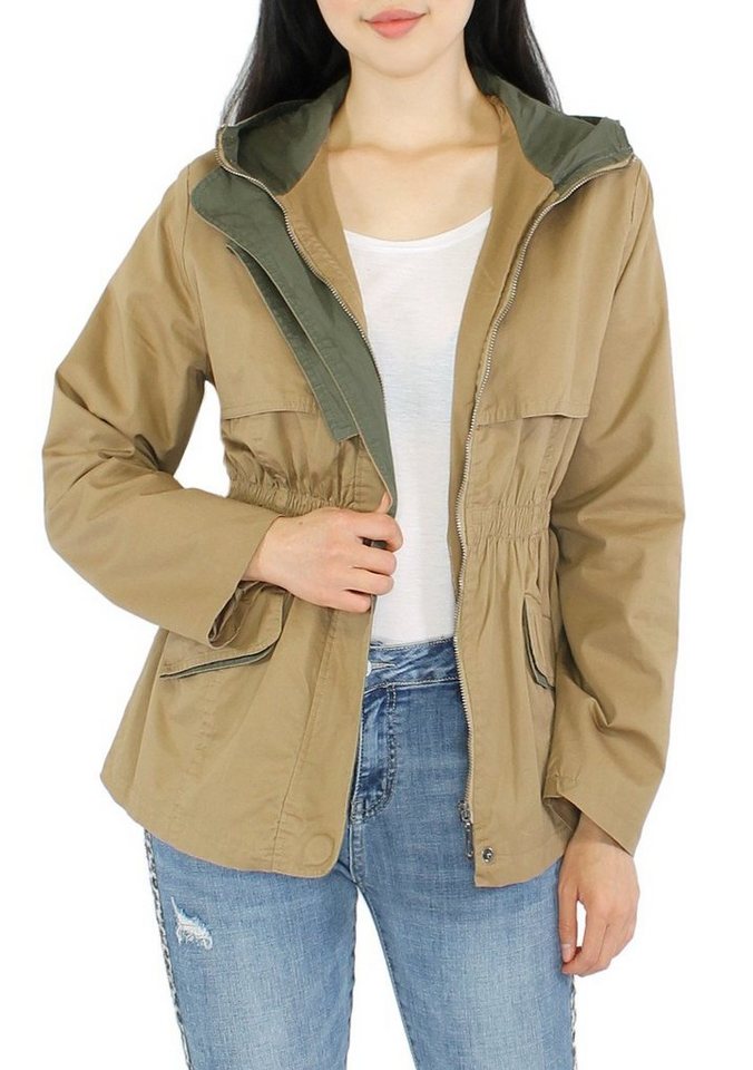 dy_mode Kurzjacke Damen Übergangsjacke Kurz Parka Frühling Herbst Jacke  Kapuzenjacke mit Kapuze