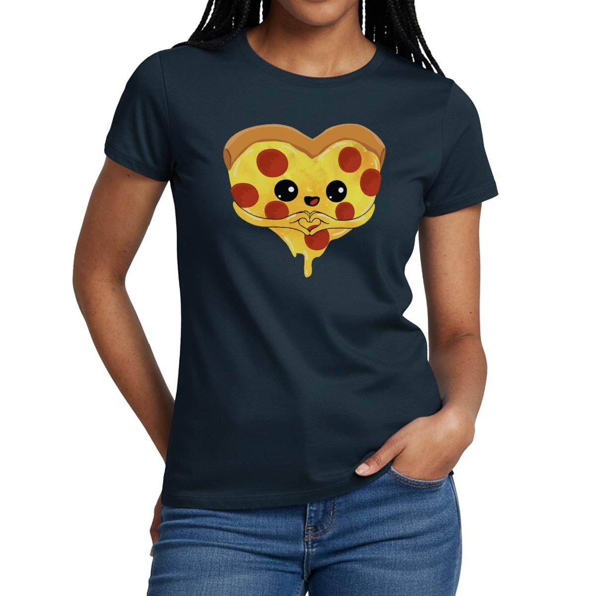 Spreadshirt T-Shirt Pizza Herz Muttertag Italien Liebe Frauen T-Shirt (1-tlg) Slim Fit, fällt klein aus