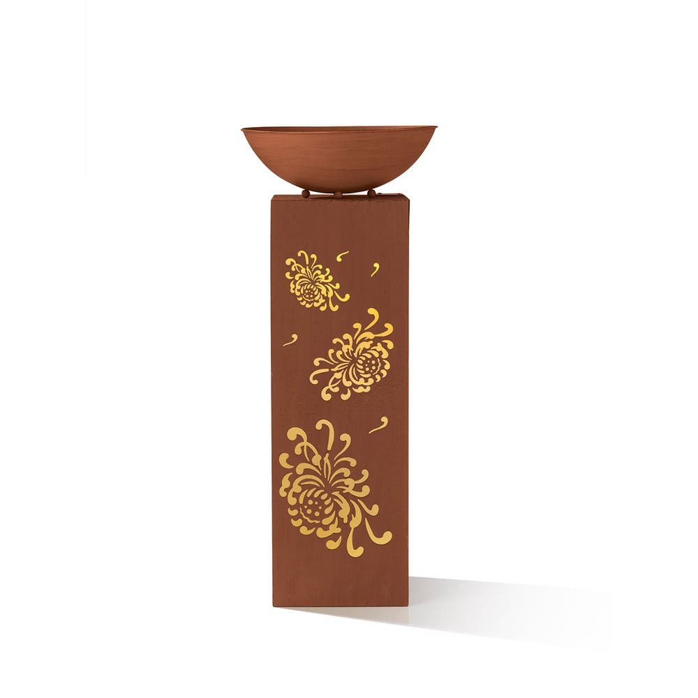 EASYmaxx Dekosäule Bauernrose, Pflanzschale Garten Deko Kübel Säule LED 87cm Rost-Optik