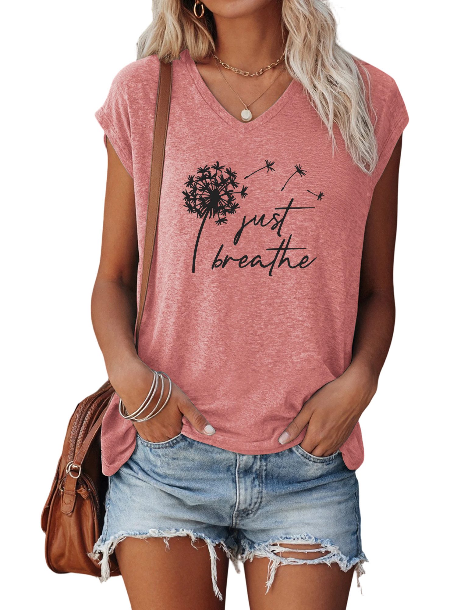 PYLIKE V-Shirt Shirts Damen Casual Löwenzahn Ausgefallene bequemes Tanktop günstig online kaufen