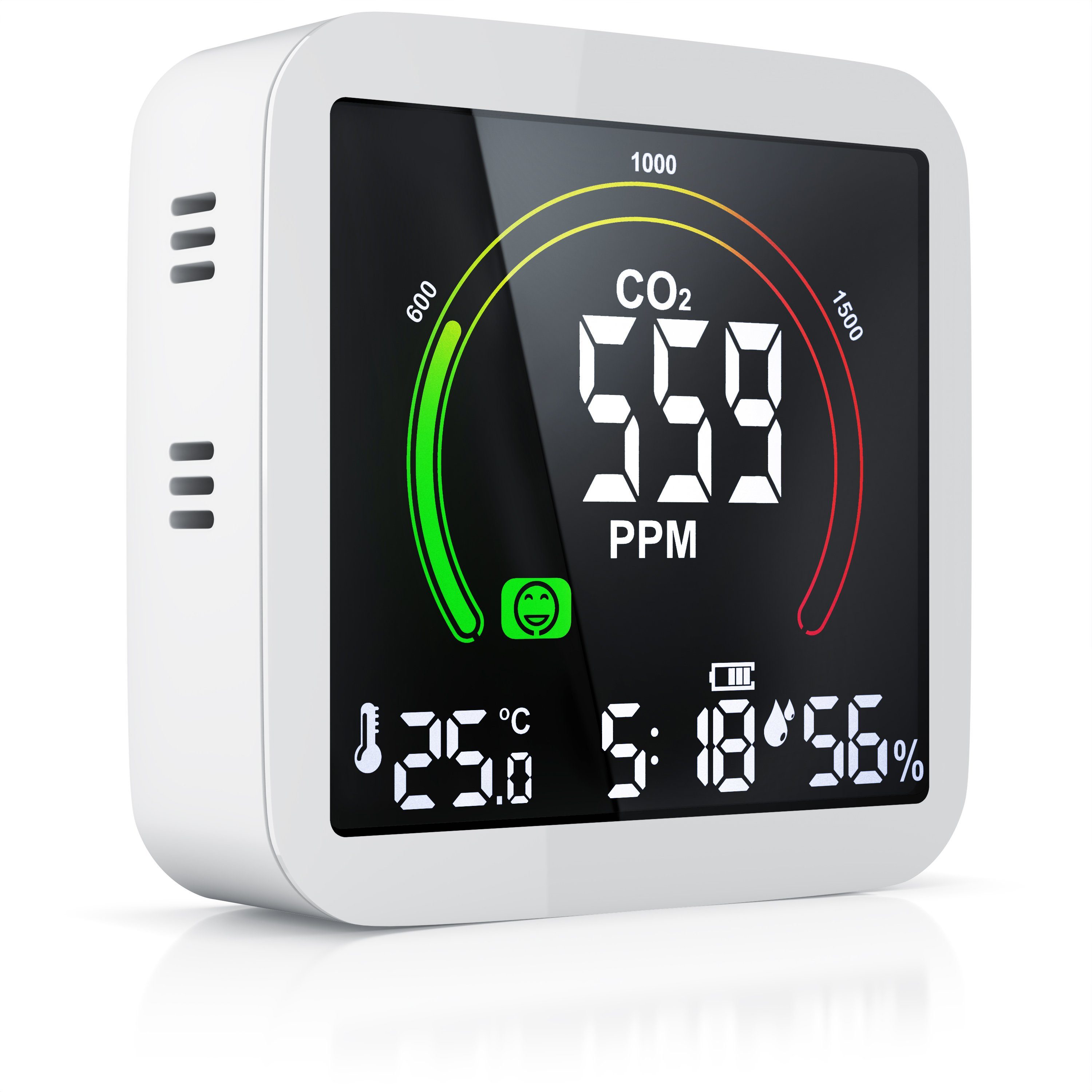Brandson CO2 Messgerät, Luftqualität Melder, Kohlendioxidmessung, Warnmelder Gasmelder (Wecker, Temperatur, Uhrzeit, Luftfeuchtigkeit - eingebauter Akku)